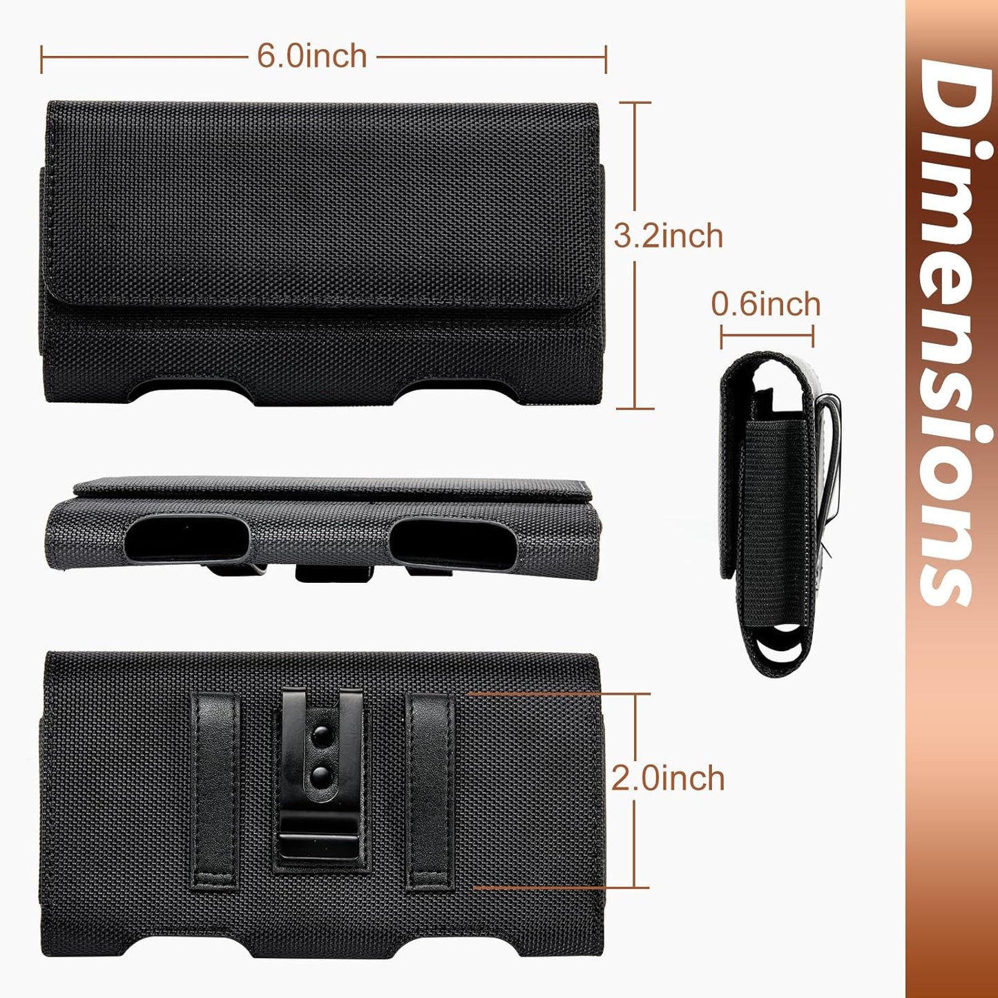 BECPLT Nylon Belt Holster Case for iPhone 12-16 Pro & Galaxy S20-S24 - Cell Phone Pouch with Clip - Black