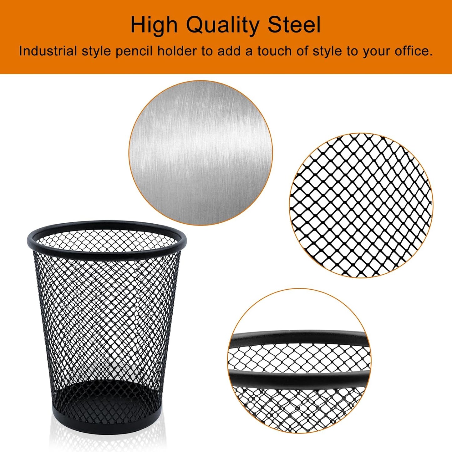 Desk Pencil Pen Holder, Wire Mesh Pen Cup Holder for Desk Organizer and Office Desk Accessories (3 Pack)