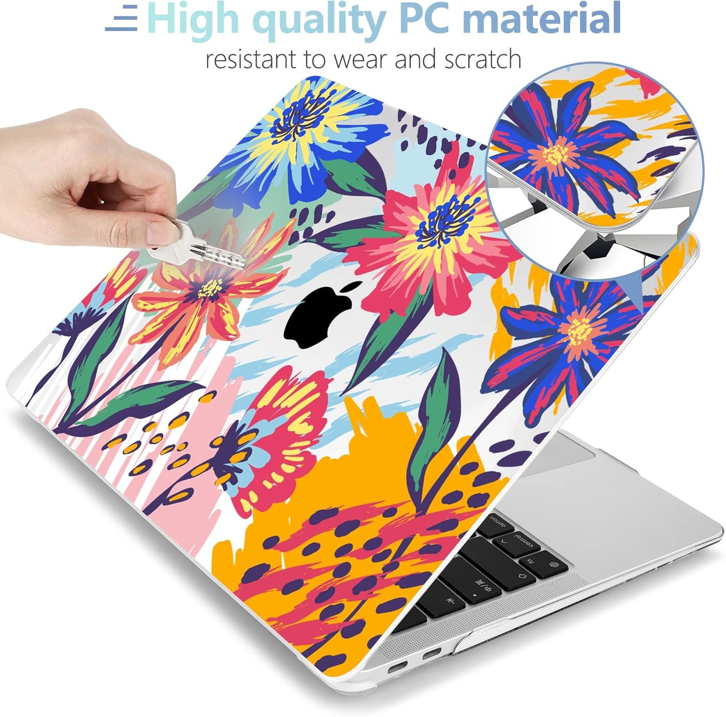 MEEgoodo for MacBook Air 13.3 inch Case 2021 2020 2019 2018 A2337 M1 A2179 A1932,Clear Case for MacBook Air M1,Laptop Shell with Keyboard Webcam Cover & Trackpad Film & OTG Adapter,Art Painted Flowers
