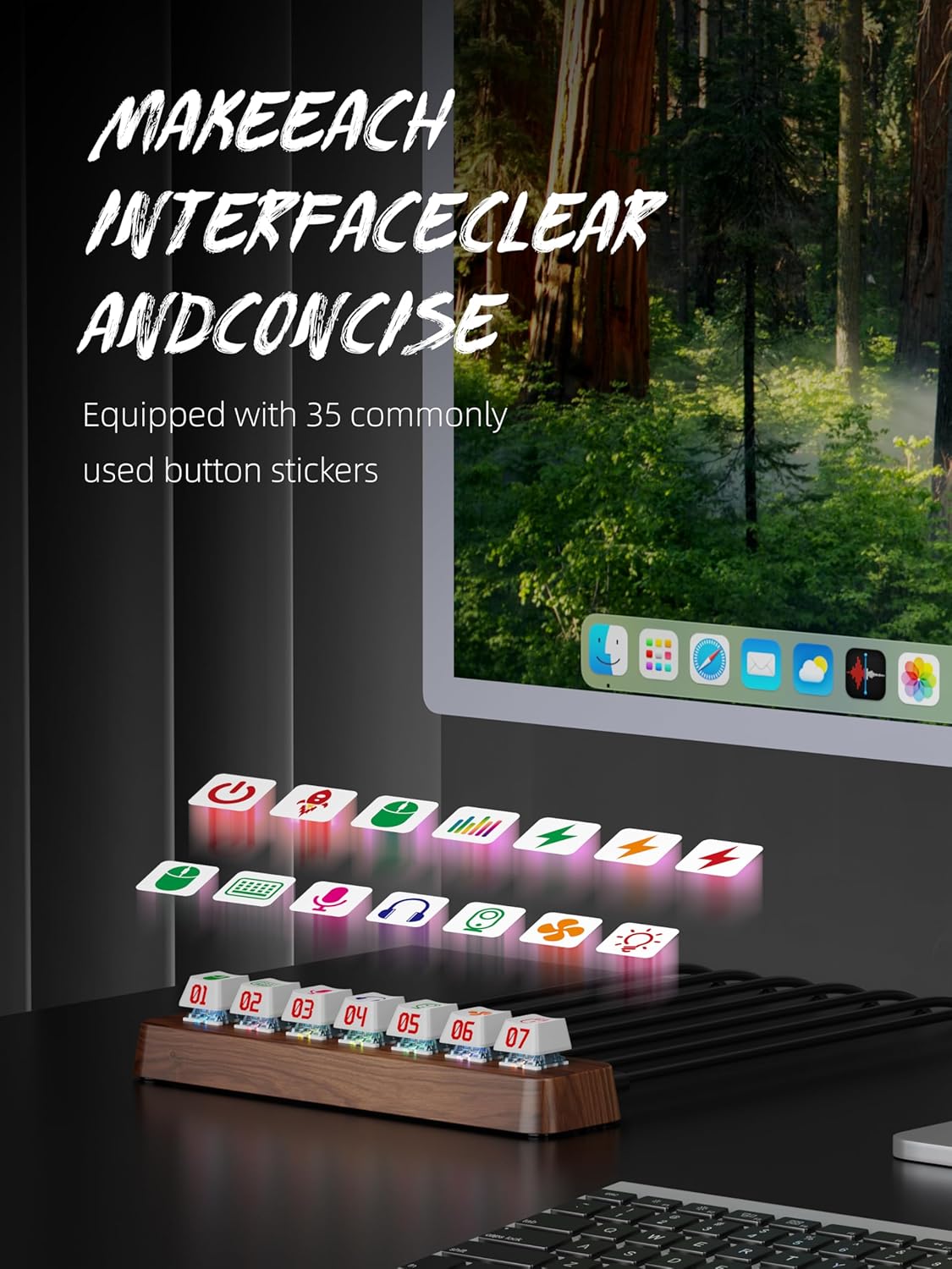 7-Port USB 3.0 Powered Hub, RGB Lighting, Hot-Swappable Cherry MX Switch Support, 5Gbps Speed, Includes 12V/2A Power Adapter, Walnut Wood Cyberpunk USB Dock-FU0736