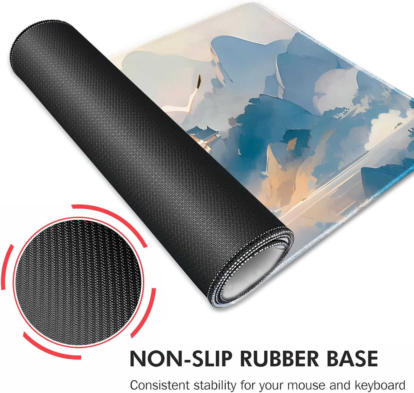 Galdas Gaming Mouse Pad XXL XL Large Long Extended Big Mousepad Non-Slip Rubber Keyboard Mouse Pad with Stitched Edges for Laptop Home Office (31.5x11.8x0.08 Inch) -Cloud Scenery