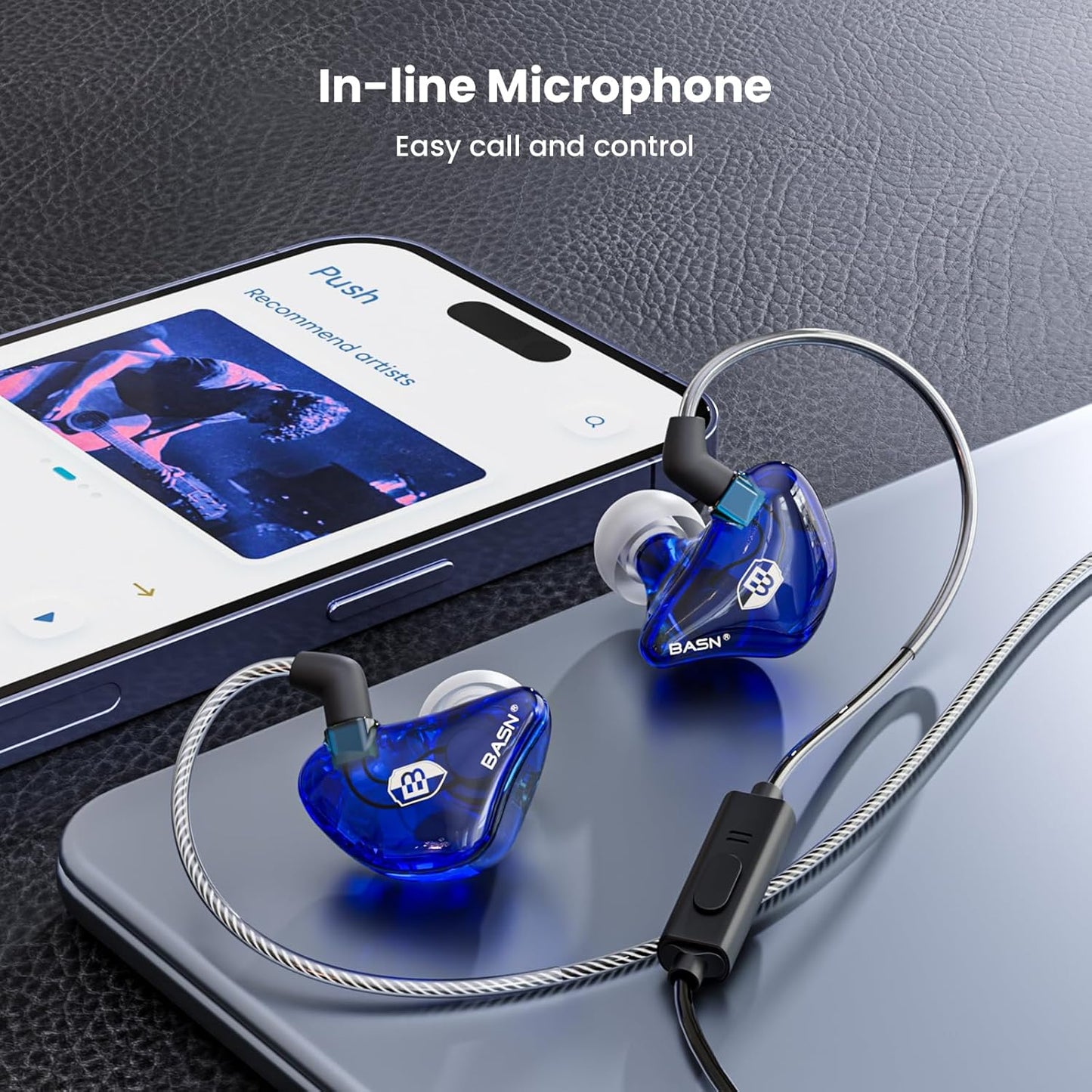 BASN in Ear Monitor Headphones for Musicians Audiophiles Drummers, Bsinger Pro Noise Isolating Earbuds with Dual Driver Dynamic Crystal Clear Sound (Pro Clear Blue)