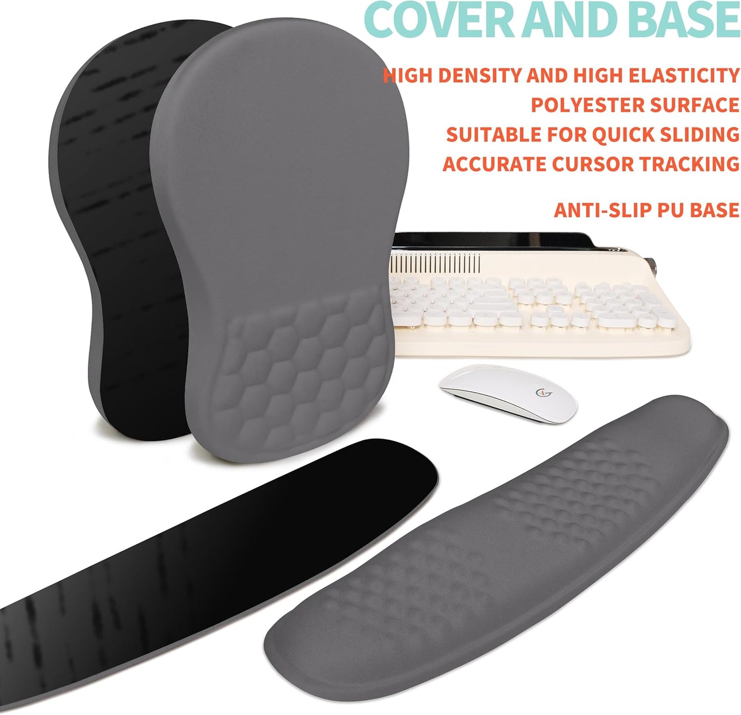 2-in-1 Ergonomic Set, Wave Rise Keyboard Wrist Rest and Massage Bulge Slope Mouse Pad Wrist Support, Cushion Memory Foam Integrated to Relieve Wrist Pain, Deep Gray