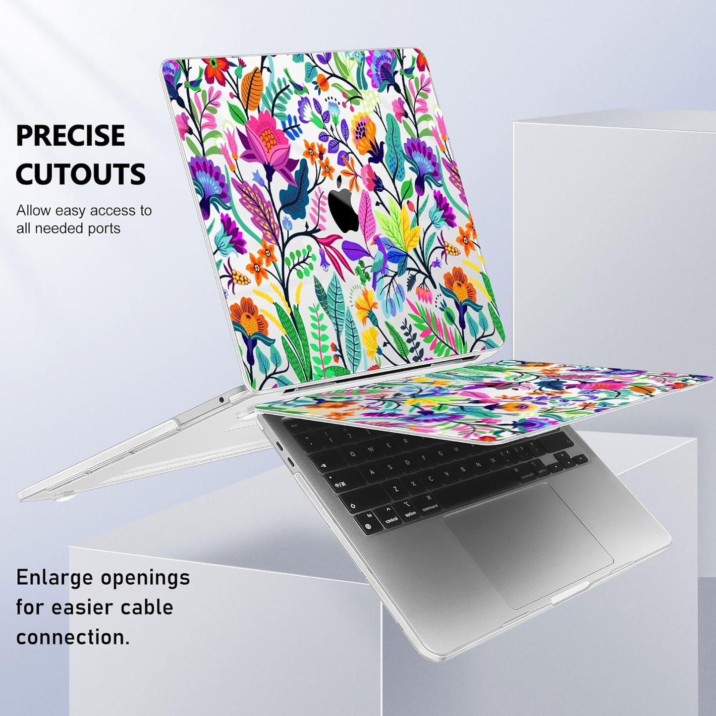 May Chen Compatible with MacBook Pro 13 inch Case 2022 2021 2020 Release Models A2338 M2 M1 A2251 A2289, Plastic Hard Shell Case Keyboard Cover for Mac Pro 13" with Touch Bar & Touch ID, Floral Leaves