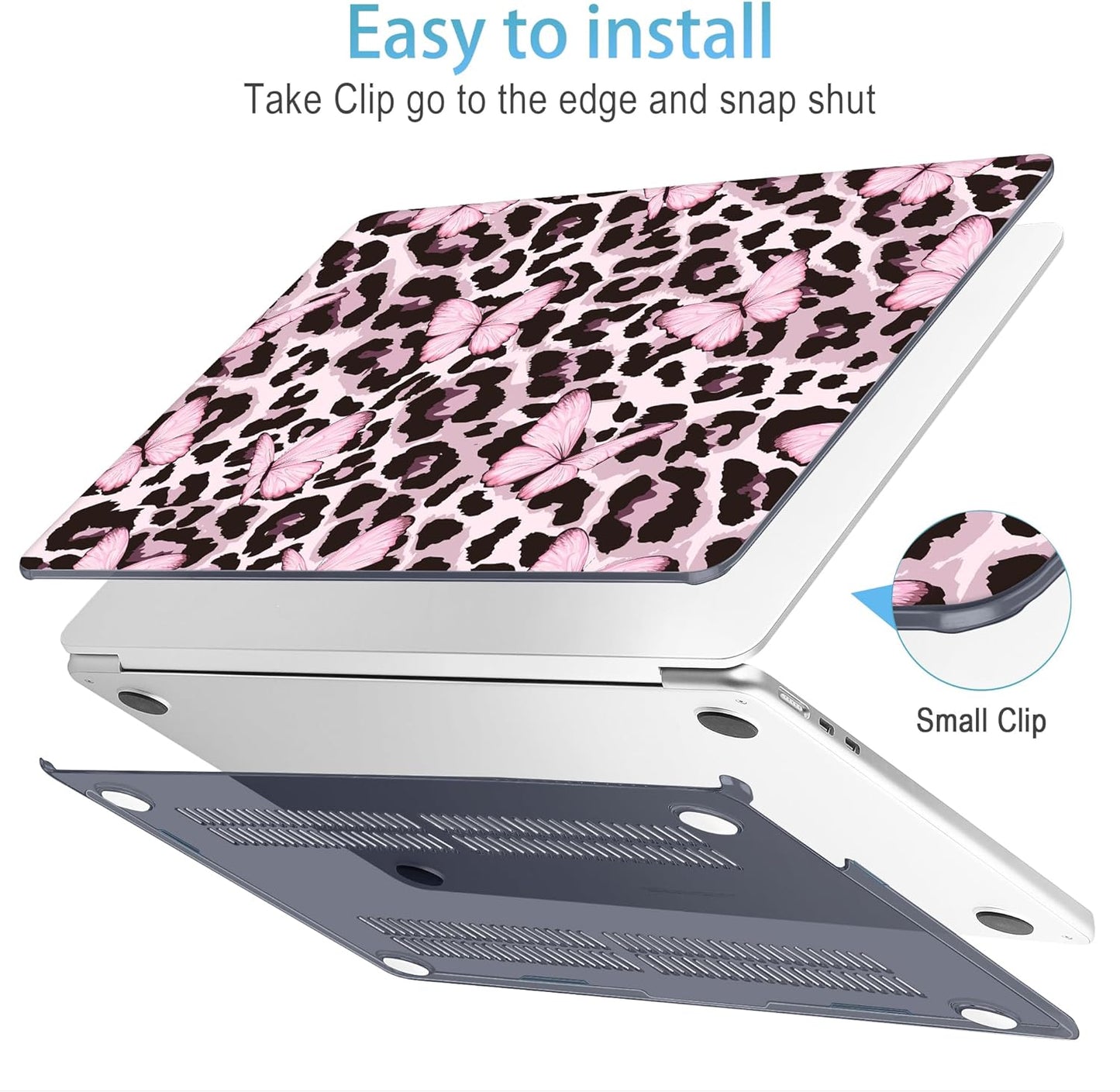 Mektron for 2025 M4 MacBook Air 13.6 Inch A3240 Case Fits 2023 A2681 M2 2024 A3113 M3 Chip with Liquid Retina Display Touch ID, Printed Plastic Hard Shell for MacBook Air 13.6", Leopard Pink Butterfly