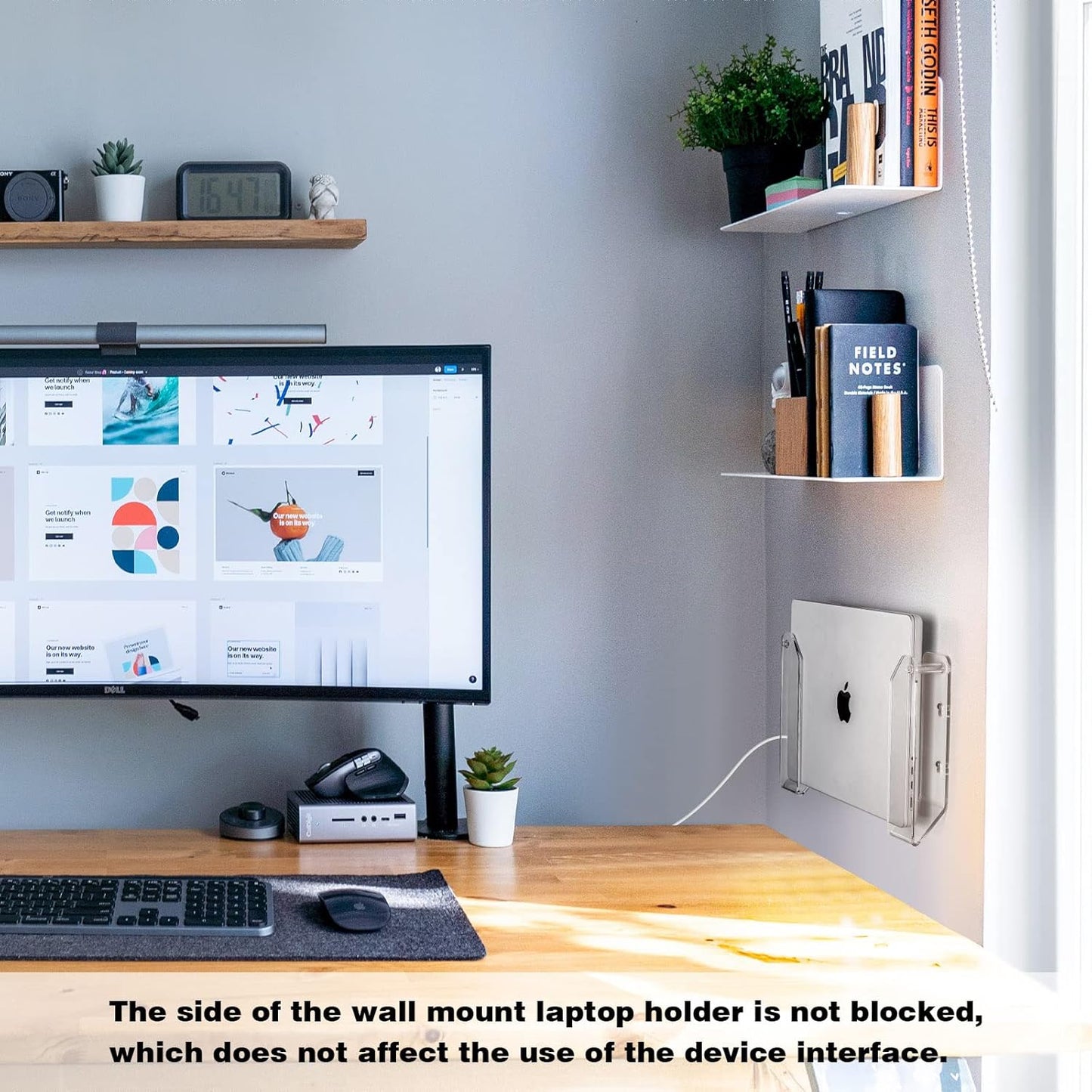 SIPRDE Wall Mount Laptop Holder - Also Available as an Under Desk Laptop Mount, Clear Acrylic, with Adhesive & Screw, for Macbooks, Surface, Keyboards, Switch, Tablets & More