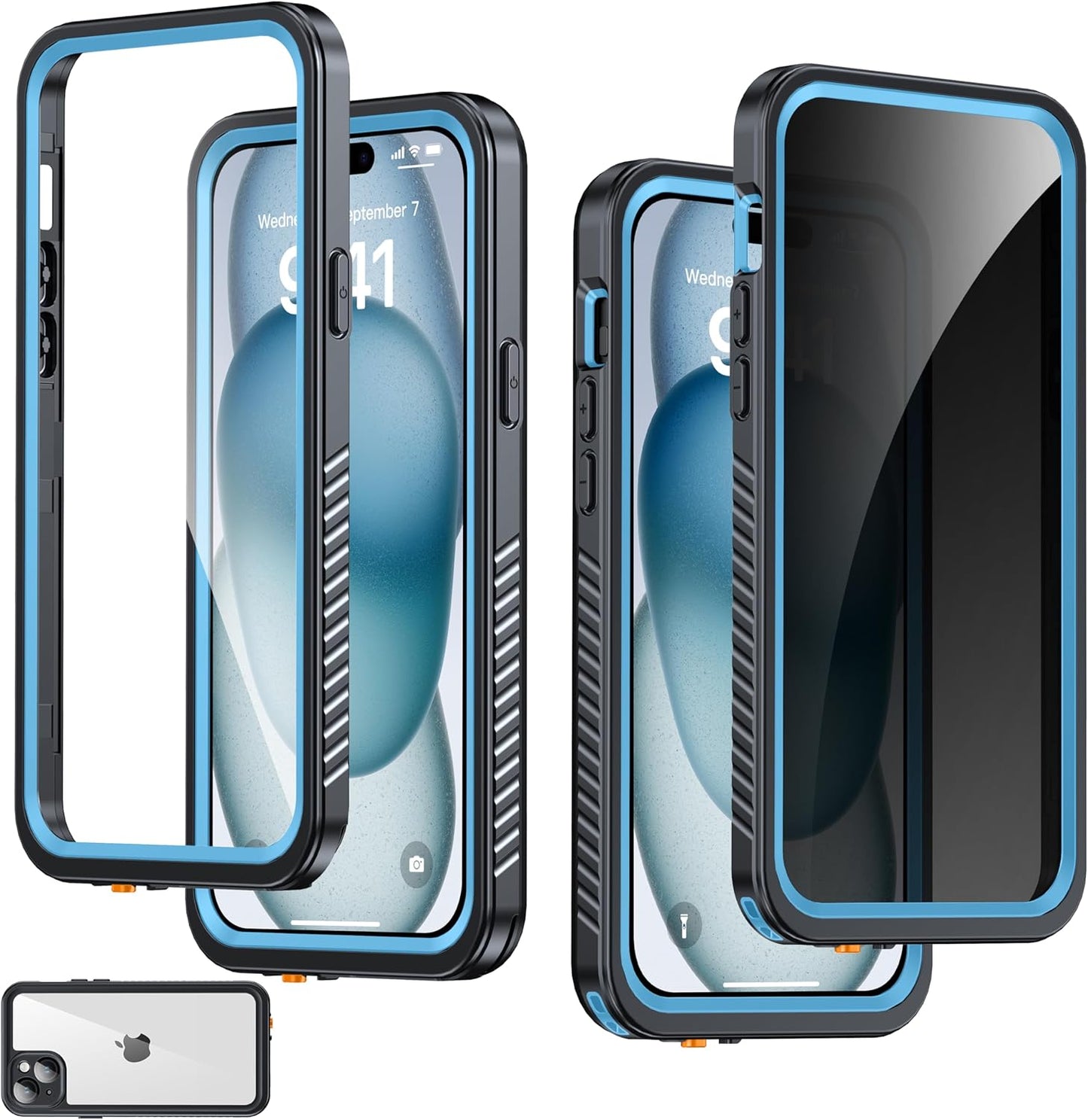 for iPhone 15 Plus Case Waterproof - Built-in Privacy Screen Protector & HD Screen Protector [IP68 Underwater] Shockproof Dustproof Full Body Protection iPhone 15 Plus Phone Case Blue