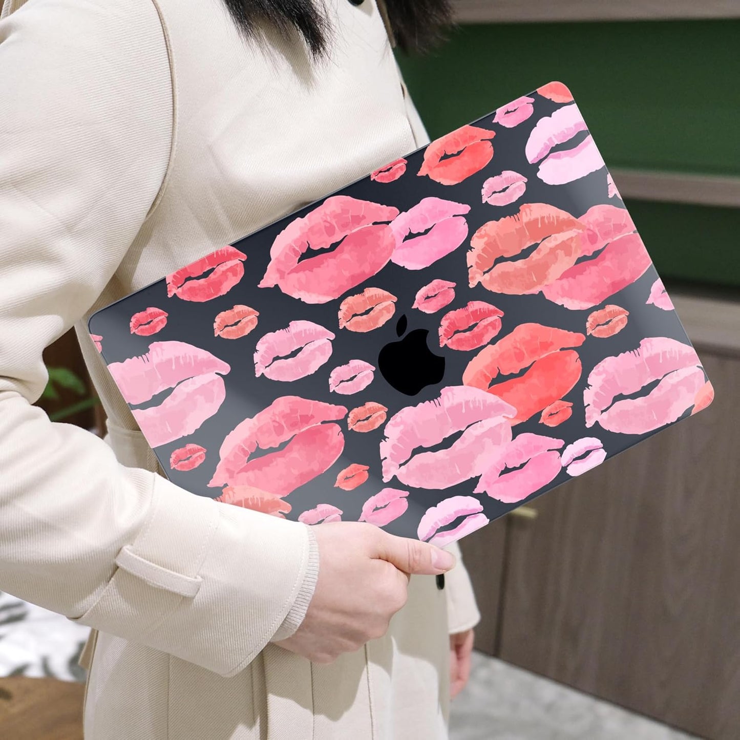 MEEgoodo for MacBook Air 13.3 inch Case 2021 2020 2019 2018 A2337 M1 A2179 A1932, Laptop Shell for MacBook Air M1 with Keyboard Webcam Cover & Trackpad Film & Type C Adapter,Red & Pink Lips