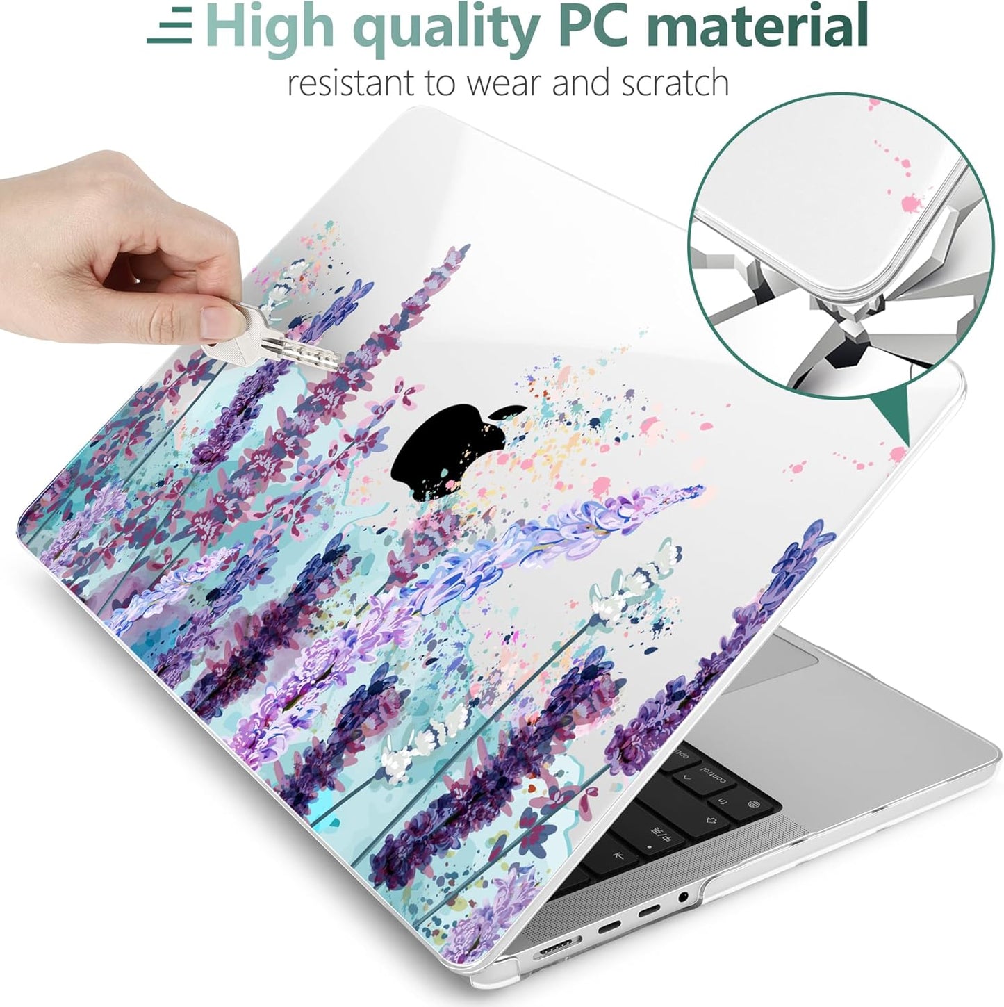 DONGKE for M4 MacBook Pro 16 Inch Case 2024 2023 2021 A3403 A3186 M3 A2991 M2 A2780 M1 A2485 Pro/Max Chip, Plastic Hard Shell Case & Keyboard Cover for Mac Pro 16 with Touch ID, Lavender Flowers