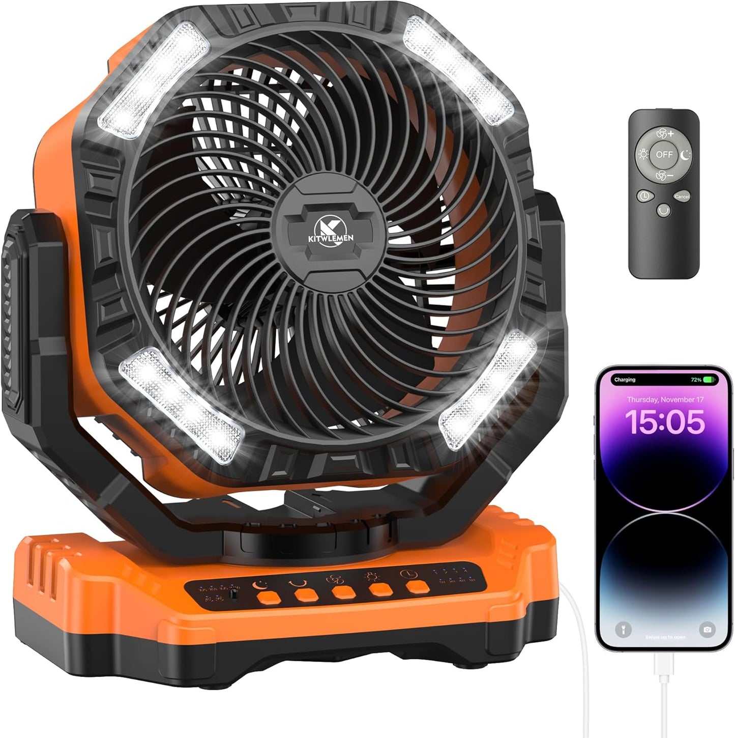 40000mAh Battery Powered Camping Fan - 136H Max Cooling, Rechargeable Battery Operated Oscillating Floor Fan with Charger, Remote & Hook, Portable for Tent Outdoor Patio Garage Hurricane Power Outage