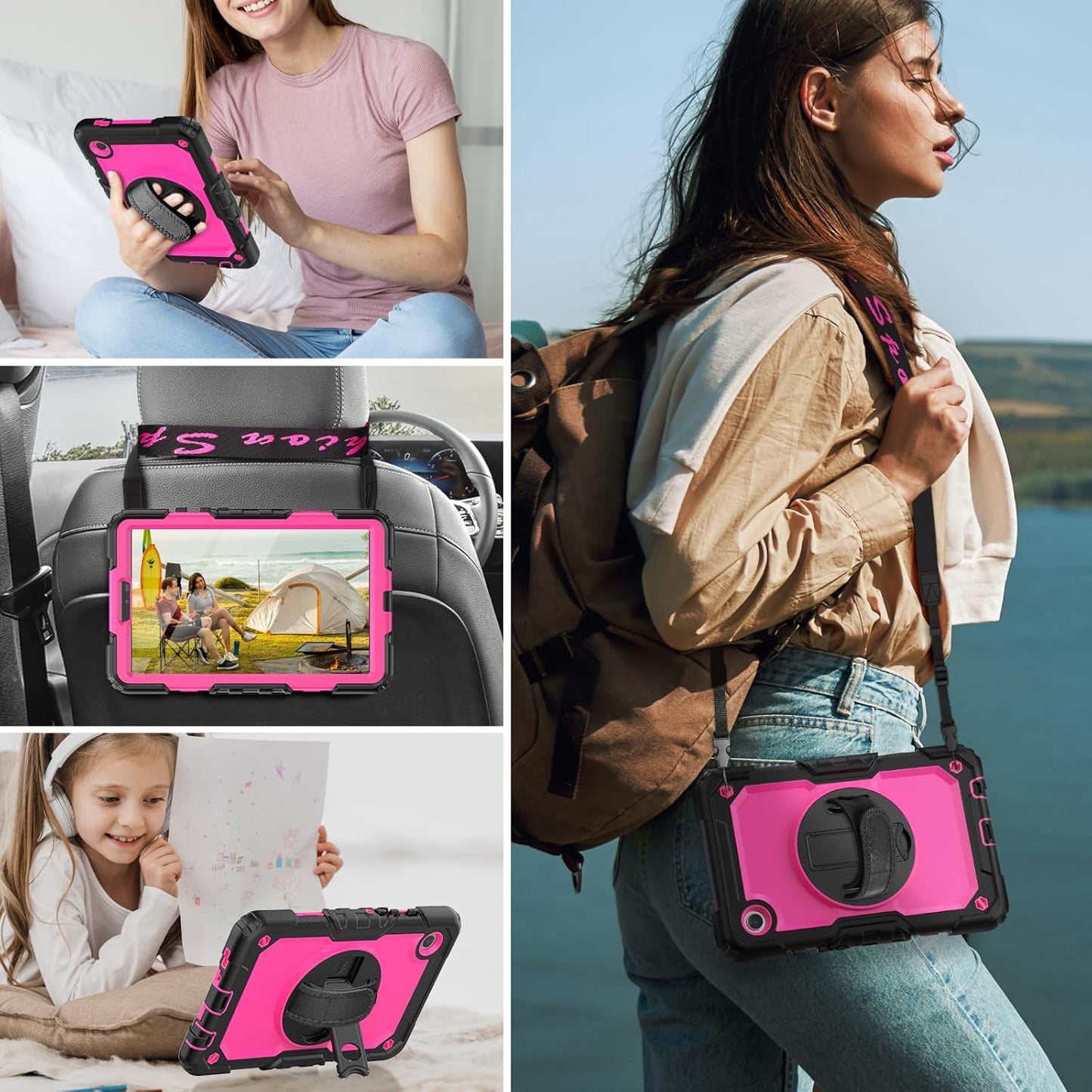 HXCASEAC Case for Samsung Galaxy Tab A9 8.7 Inch, Protective with Screen Protector/Hand Strap/Pen Holder, Sturdy Shockproof for Samsung A9 Tablet Case SM-X110 SM-X115 SM-X117 - Rose