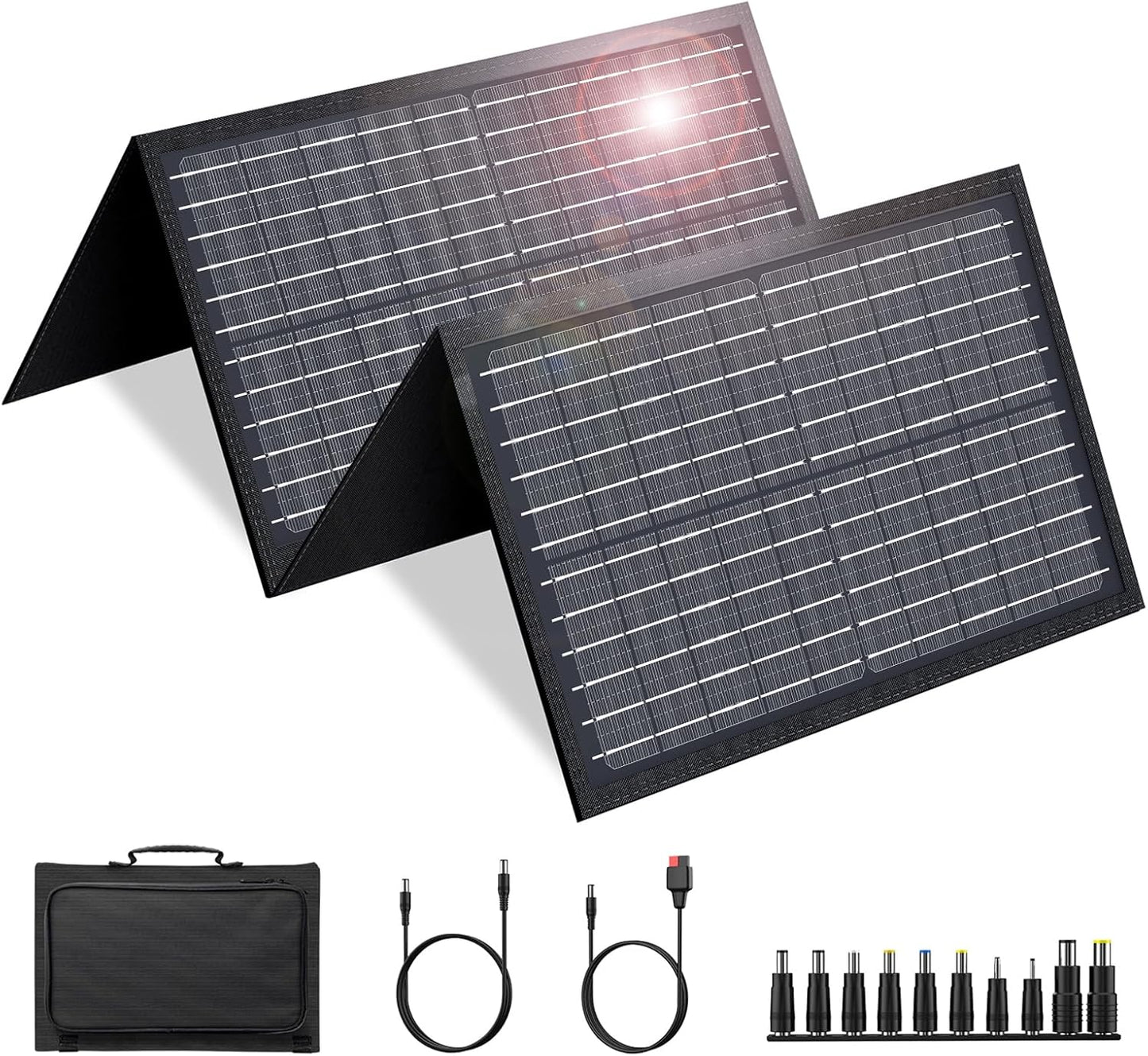 60W Solar Panel for Portable Power Station, Foldable Solar Panel with 12-18V DC Output/USB QC3.0/USB C(10 Changeable DC Adapters), Portable Solar Panels for Camping, Home, Travel, Rv