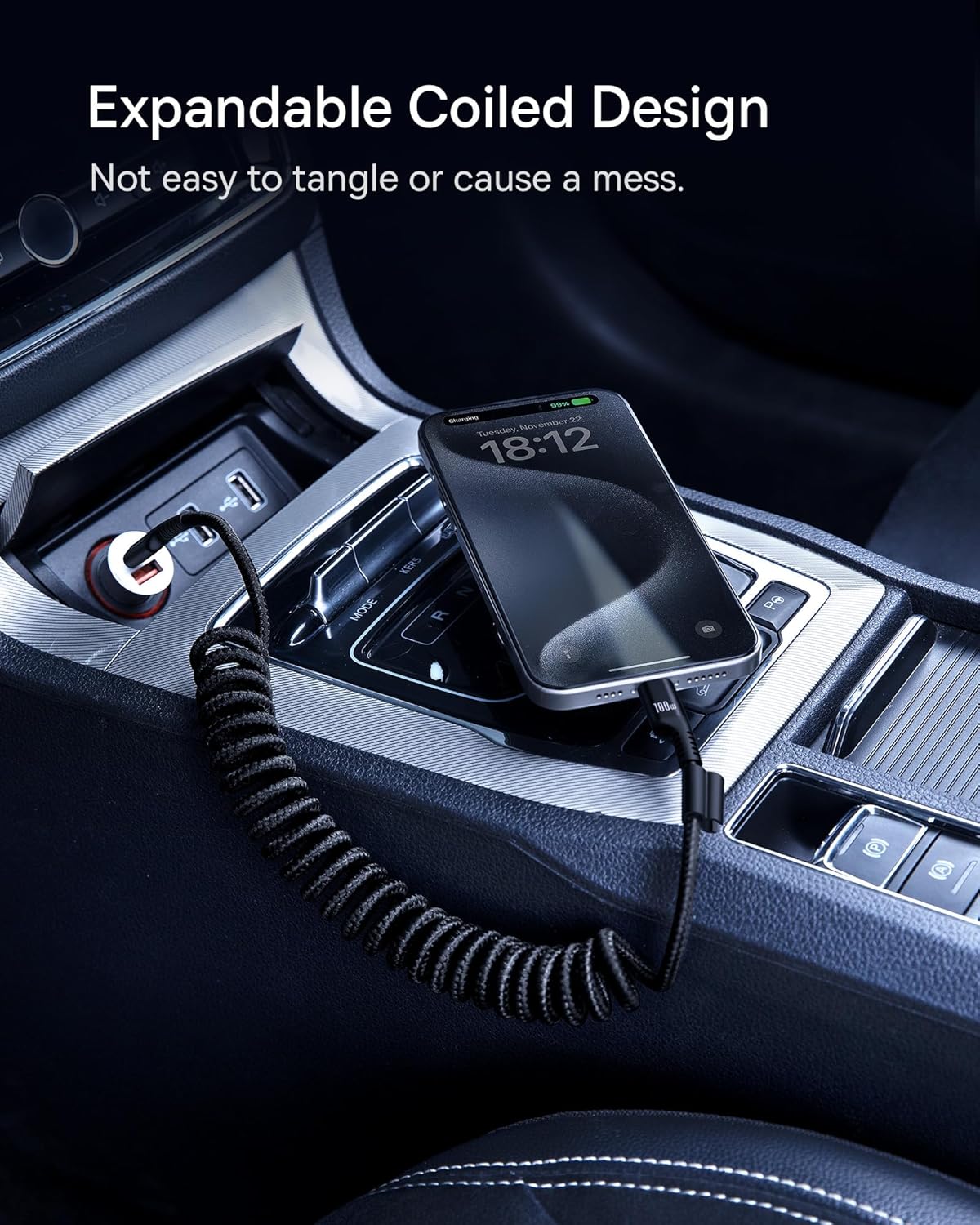 Baseus 100W 5A Fast Charging USB C Car Cable - Compatible with iPhone 15/Pro/Plus/Pro Max, Samsung Galaxy S23 S22 S21, Note 20 10 (3.3ft)