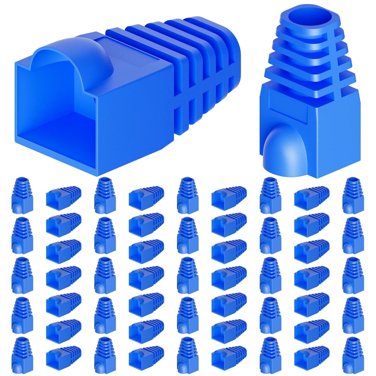 CableGeeker 100-Pack Cat6 / Cat5e RJ45 Strain Relief Boots, RJ45 Boot, Cat 6 Boot, Cat6 Ethernet Boots, Suitable for 6.5mm(0.26in) Ethernet Cables (Round-Press Blue)