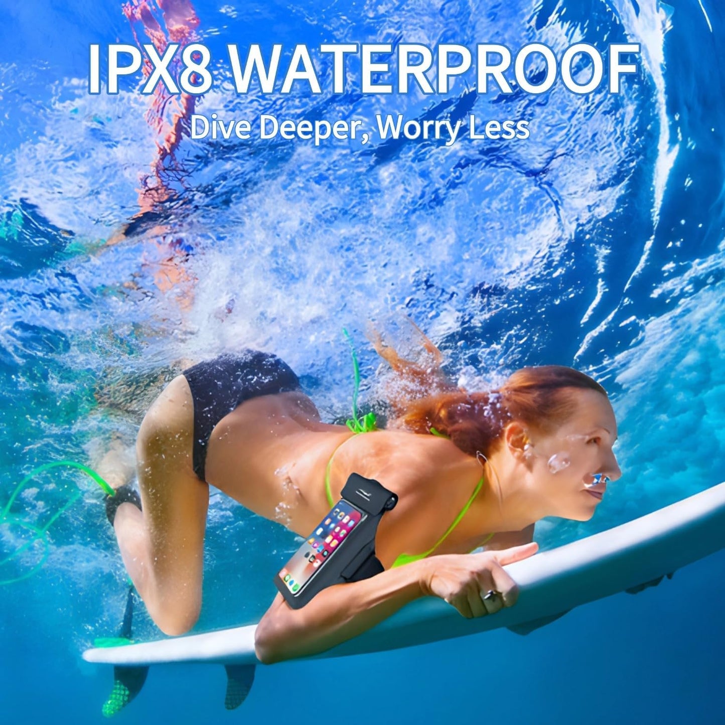 2-in-1 Underwater Waterproof Phone Pouch &Phone Armband for Phones up to 6.7", IPX8 Floating Water Proof Phone Case with Detachable Strap, Dry Bags Waterproof, Beach Vacation Essentials