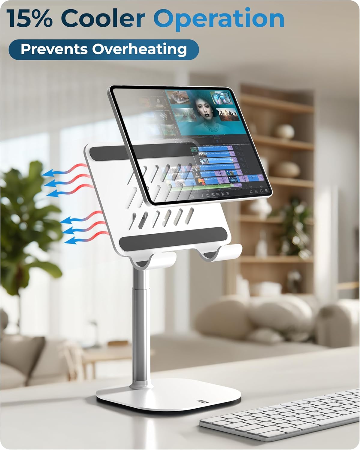 COOPER TabHolder, 7-10" Height Adjustable Tablet Stand, Premium iPad Stand for Desk, 270° Tilt Portable Monitor Holder for 15.6-17" Displays, for All iPad, Kindle, Surface, Samsung Tablets (White)