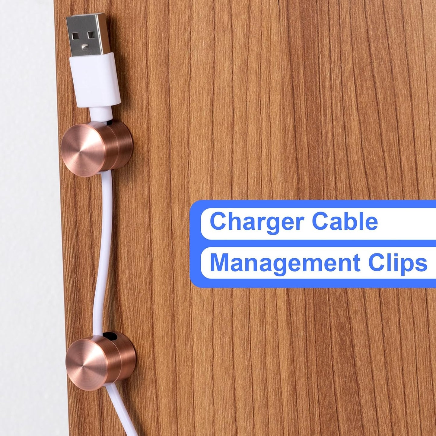 3 Sets Charger Holders for Cords, Adjustable Cable Anchor Holders, Adhesive Metal Cord Clips, Cable Management Wire Organizers for Desk, Office, Nightstand - White, Silver, Red Bronze