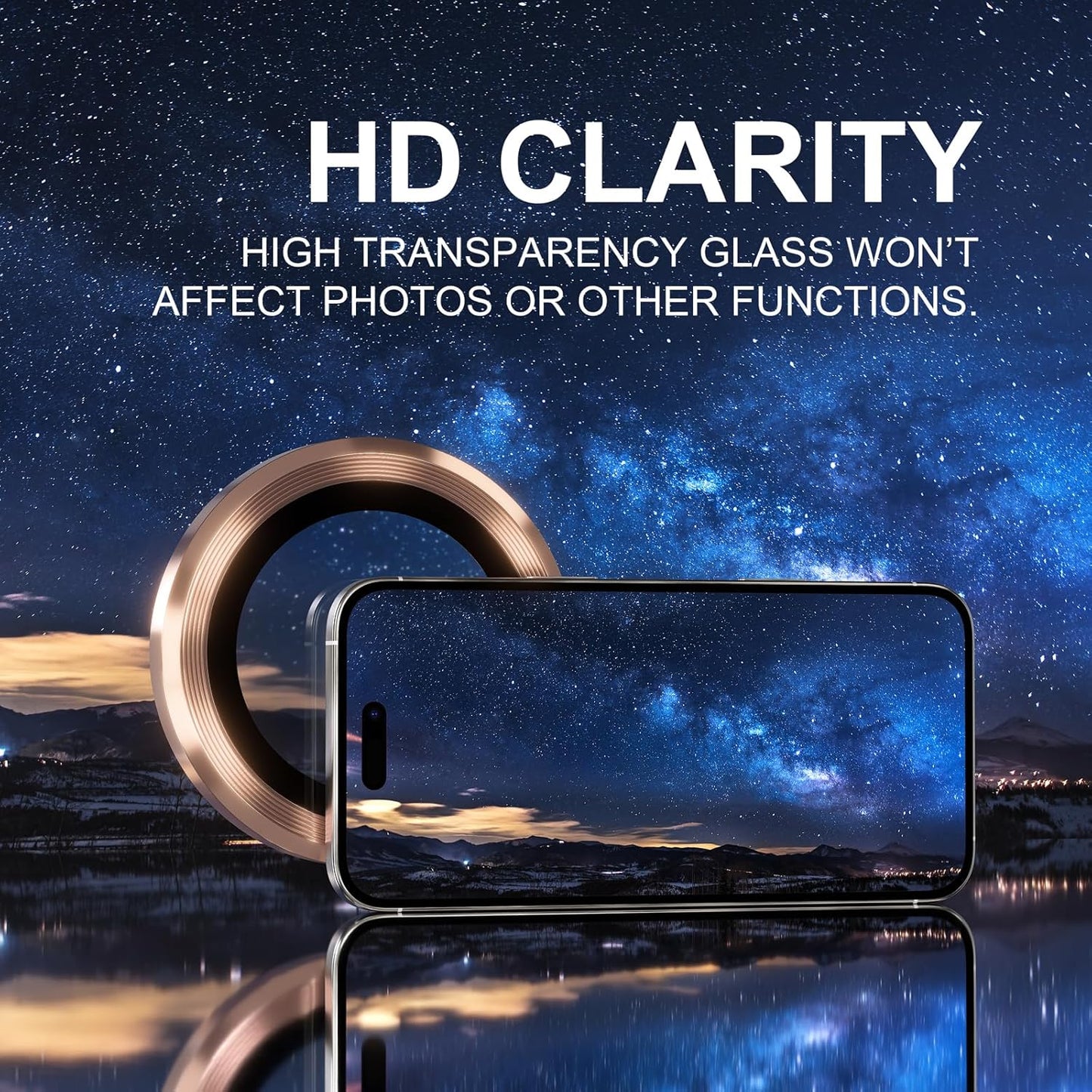 Choiche Compatible for iPhone 16 Pro/iPhone 16 Pro Max Camera Lens Protector, 9H Tempered Glass Camera Cover Screen Protector Metal Ring Decoration Accessories(Titanium Desert)