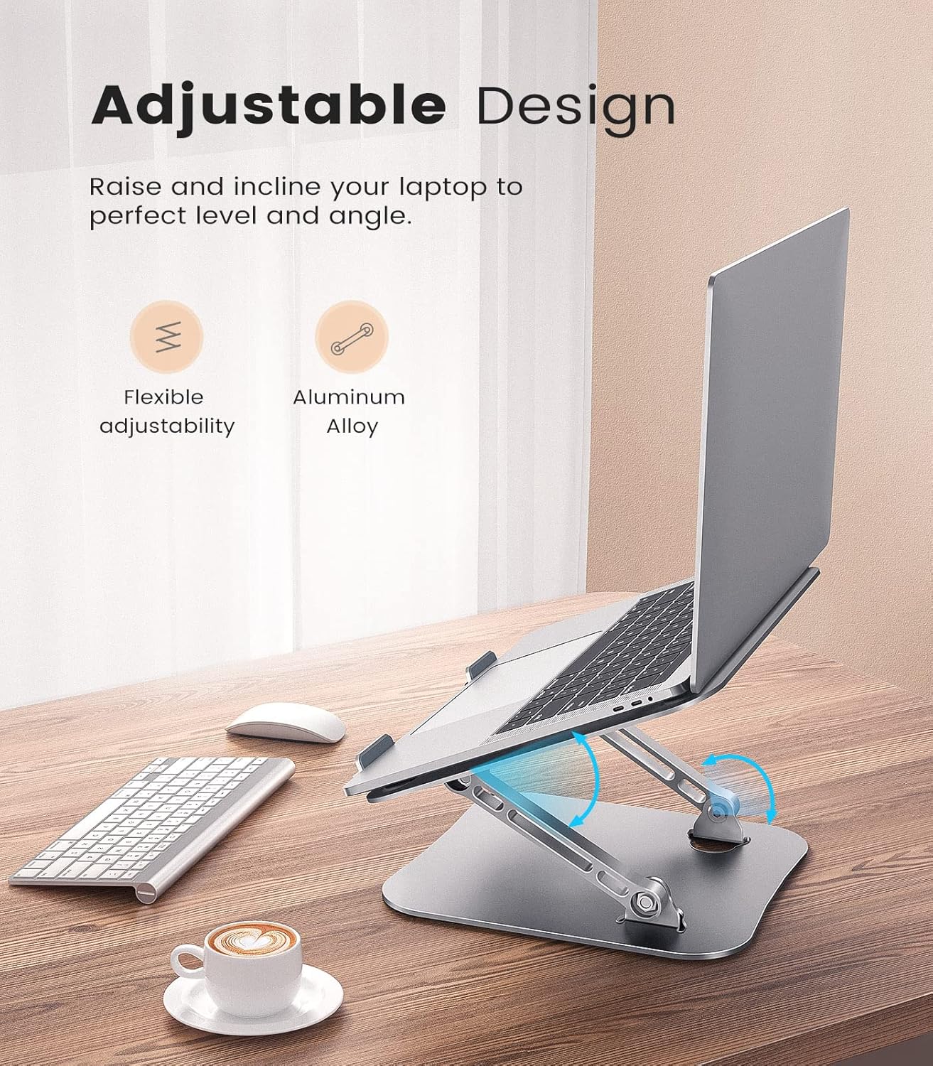 Laptop Stand, Adjustable Laptop Stand for Desk, Aluminum Computer Stand Portable Laptop Riser, Foldable Laptop Holder for Mac HP ASUS Acer Surface ThinkPad Dell