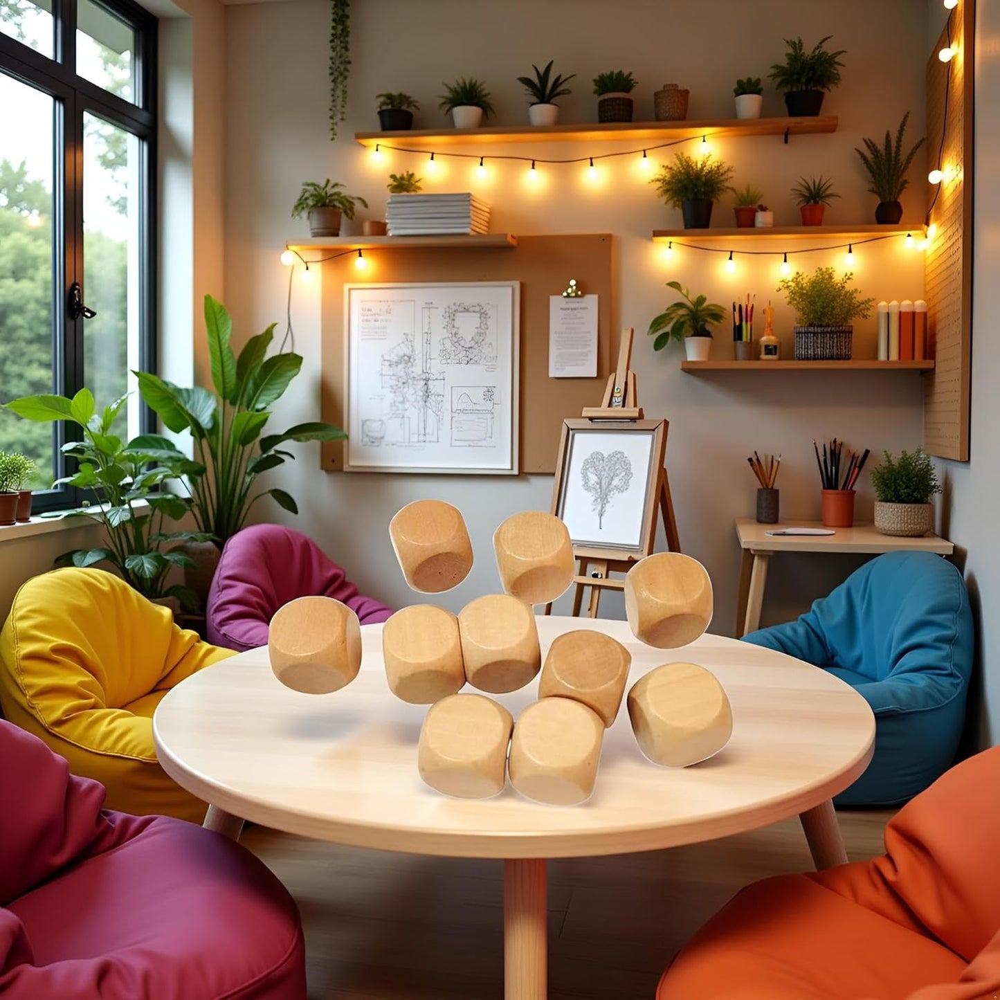 10 Pcs Wooden Dices, Round Corner Cube Dice 6 Sided Blank Dice DIY Graffiti Dices Crafts Toy Board Game Party Supplies Standard Game Dice (1.8cm)