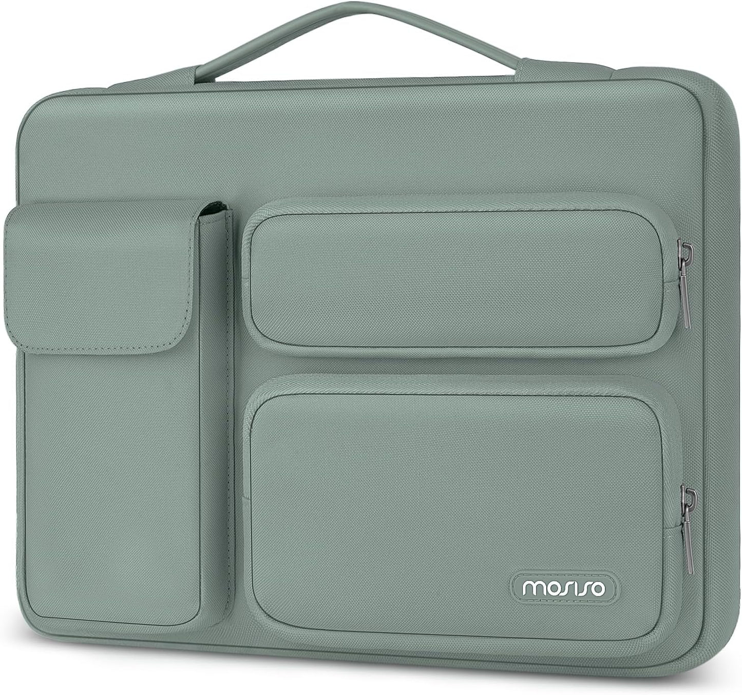 MOSISO 360 Protective Laptop Case 13.3 inch, 13-13.3 inch Laptop Sleeve Compatible with MacBook Air/Pro 13 / Pro 14, HP Dell ASUS Lenovo, Side Open Bag with 2 Raised&1 Flapover Pockets, Antique Green