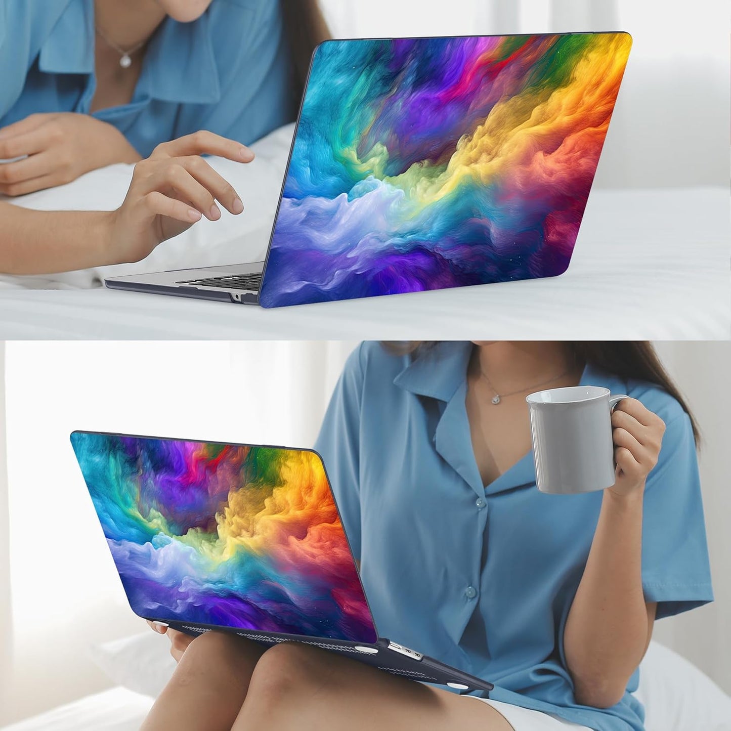 Mektron for 2025 M4 MacBook Air 13.6 Inch A3240 Case Fits 2023 A2681 M2 2024 A3113 M3 Chip with Liquid Retina Display Touch ID, Printed Plastic Hard Shell Cover for MacBook Air 13.6", Rainbow Cosmic