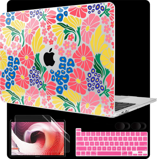 MEEgoodo Case for MacBook Pro 13 inch Case 2022 2021 2020 New A2338 M2/M1 A2251 A2289, Laptop Hard Shell with Keyboard & Camera Cover Compatible with 13 inch MacBook Pro, Groovy Flower