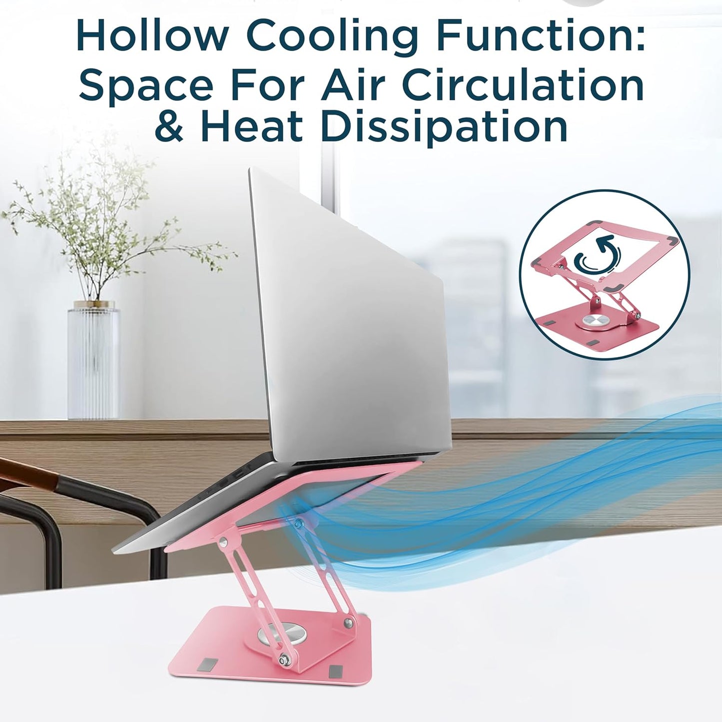 Uncaged Ergonomics Swivel Laptop Stand for Desk, Adjustable Computer iPad Stand for Desk w/ 360 Rotation, Portable Laptop Holder for Home Office Ergonomic Supplies (Rose Gold)