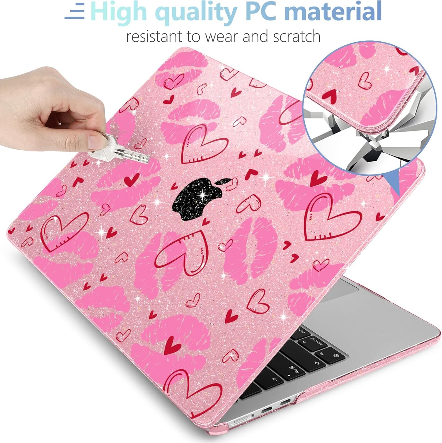 MEEgoodo for M4/M3/M2 MacBook Air 15.3 inch Case 2025 2024 2023, Case Fit Model (A3241/A3114/A2941) for MacBook Air 15 inch, Laptop Hard Shell with Keyboard Cover, Cute Kiss & Love