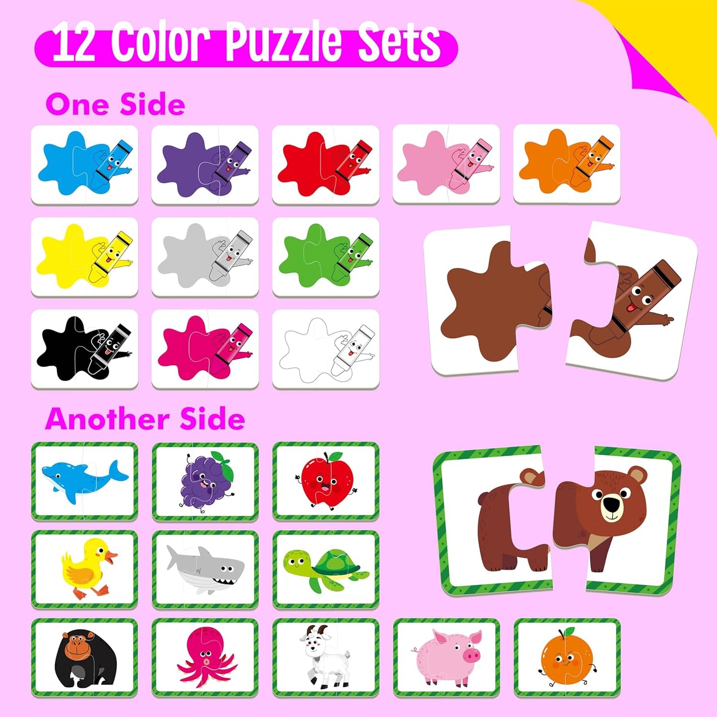 24 Set Color & Shape Puzzles, Self-Correcting Puzzle Matching Game Educational Hands-on Activities for Toddlers, Kindergarten, First Learning Learning Games Toys for 3 Years Old