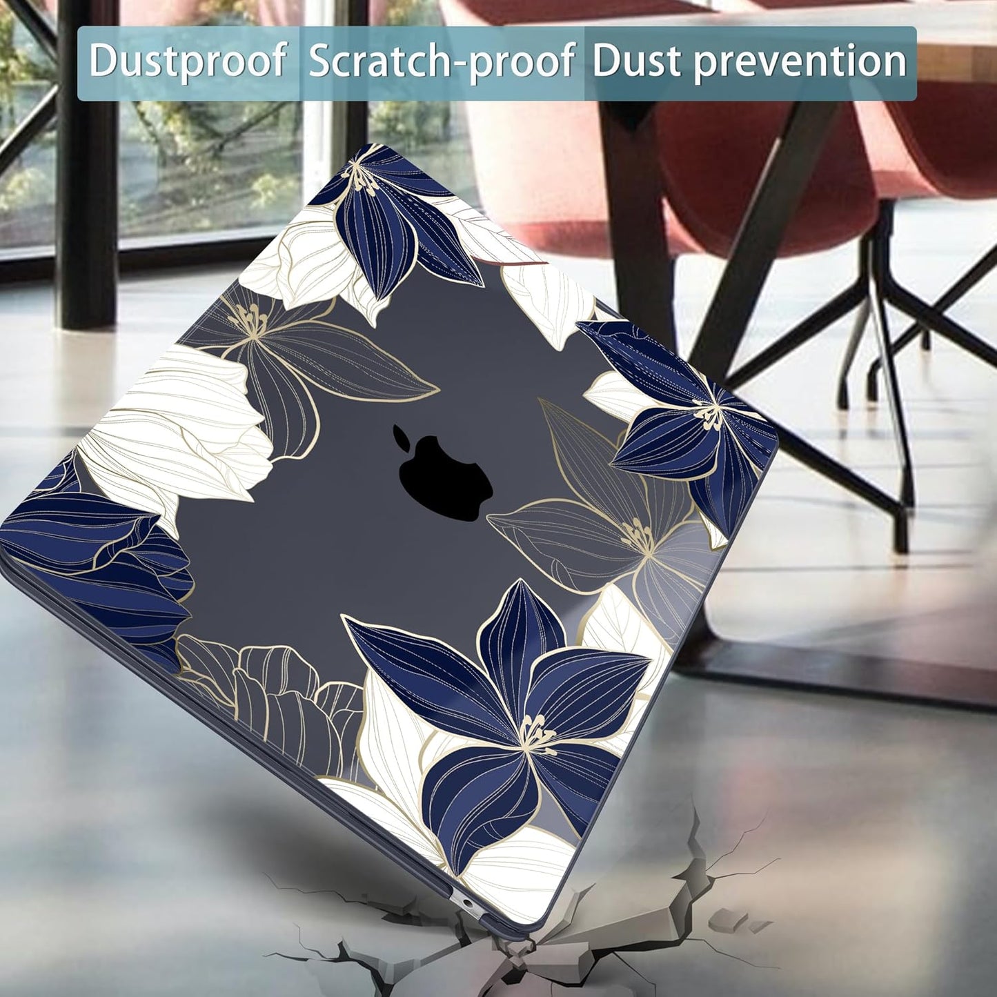 Mektron for 2025 M4 MacBook Air 13.6 Inch A3240 Case Fits 2023 A2681 M2 2024 A3113 M3 Chip with Liquid Retina Display Touch ID, Printed Plastic Hard Shell Cover for MacBook Air 13.6", Gold line Lily