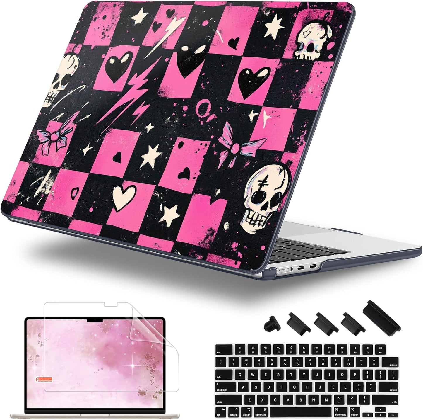 Case for MacBook Air 15 Inch 2025 2024 2023 Release M4 A3241 M3 A3114 M2 A2941, Hard Shell with Screen Protector & Keyboard Cover, Compatible with Touch ID, Pop Punk Checkerboard