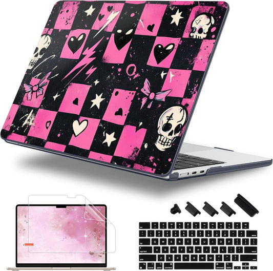 Case for MacBook Air 15 Inch 2025 2024 2023 Release M4 A3241 M3 A3114 M2 A2941, Hard Shell with Screen Protector & Keyboard Cover, Compatible with Touch ID, Pop Punk Checkerboard
