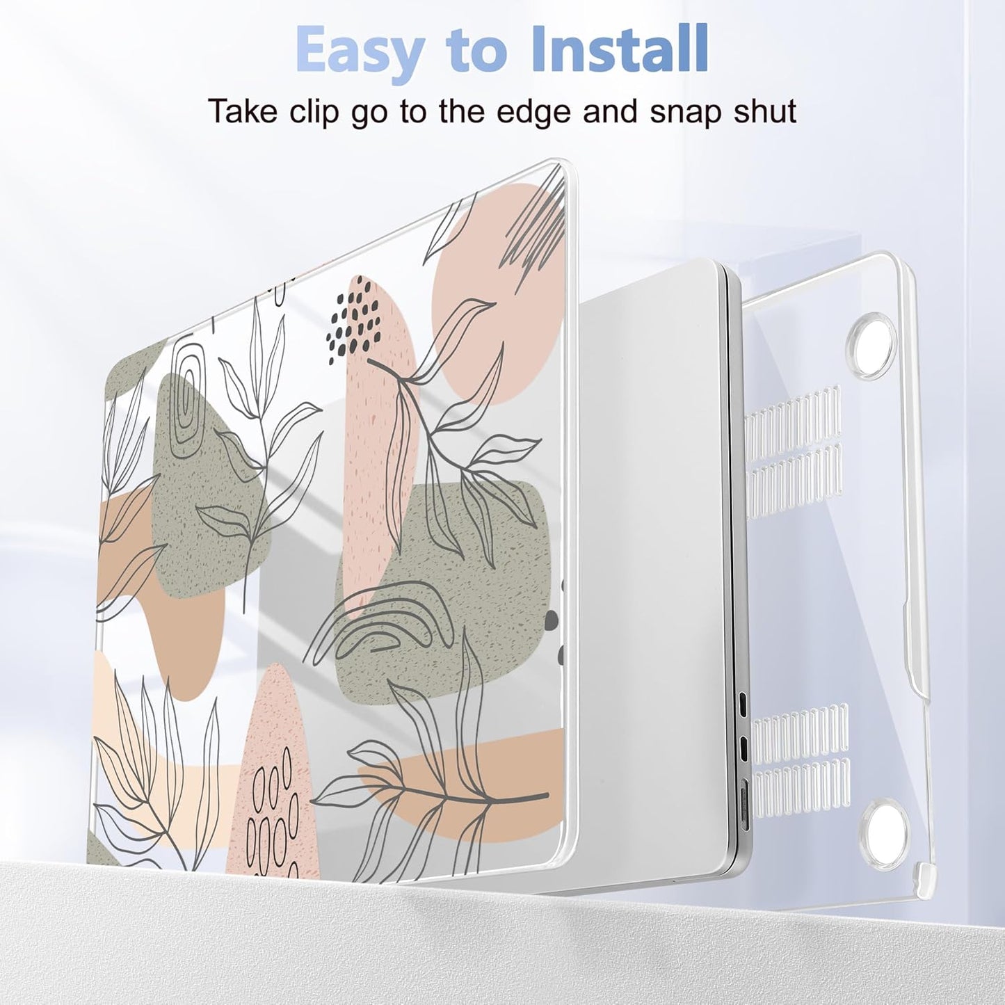 Case for MacBook Air 15 Inch 2025 2024 2023 Release M4 A3241 M3 A3114 M2 A2941, Hard Shell with Screen Protector & Keyboard Cover, Compatible with Touch ID - Tropical Leaves