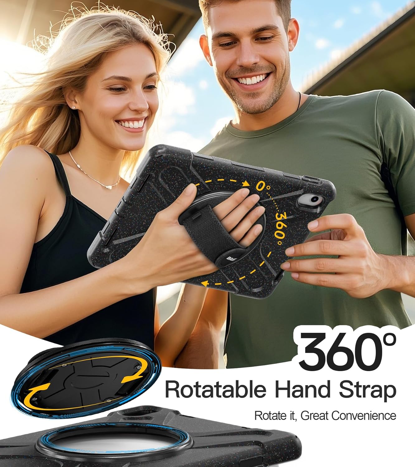 BRAECN for iPad (A16) 11th/10th Generation case 11/10.9 inch 2025/2022 Heavy Duty Shockproof Protective with Pencil Holder Screen Protector 360°Rotating Stand Handle & Shoulder Strap Full Body Cover