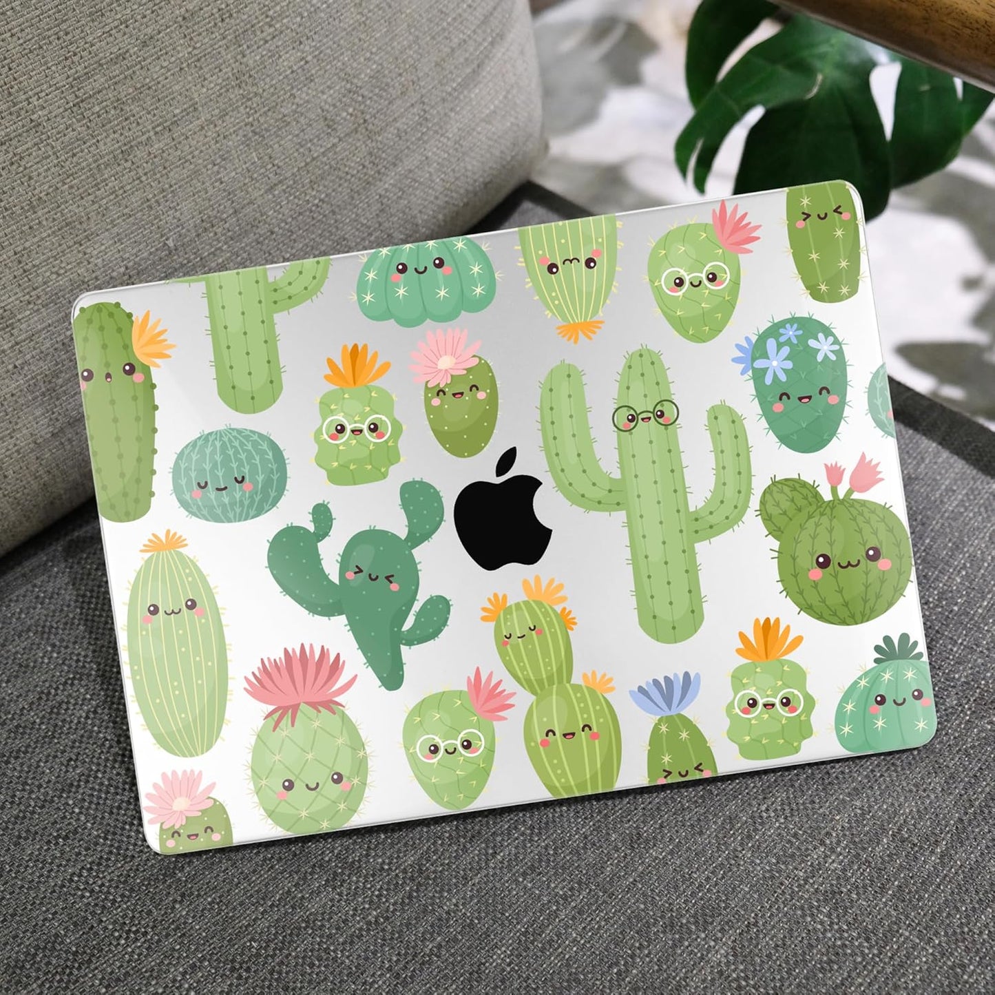 MEEgoodo for MacBook Air 13.3 inch Case 2021 2020 2019 2018 A2337 M1 A2179 A1932, Laptop Shell for MacBook Air M1 with Keyboard Webcam Cover & Trackpad Film & Type C Adapter,Smiley Cactus