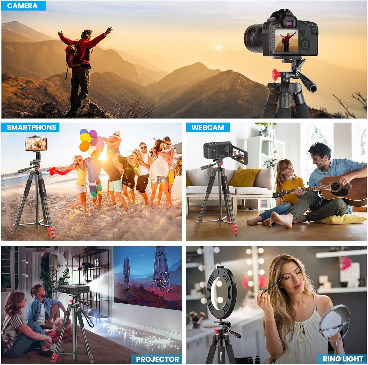 65" Phone Tripod Stand, Tripod for iPhone & Camera with Wireless Remote & Cellphone Holder for Video Recording/Selfies/Live Stream/Vlogging (Included Carry Bag)