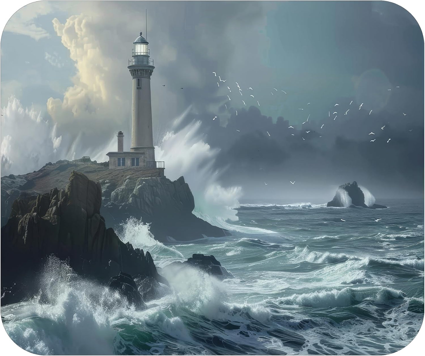 Coastal Shoreline Waves Sandy Beach Theme Mouse Pad Mat Mousepad for Desk Computer Laptop PC Gaming Home or Office Gift (Lighthouse Seagull MP32)