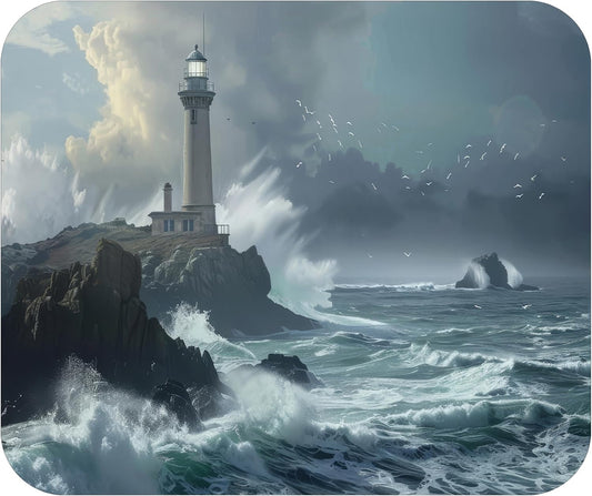 Coastal Shoreline Waves Sandy Beach Theme Mouse Pad Mat Mousepad for Desk Computer Laptop PC Gaming Home or Office Gift (Lighthouse Seagull MP32)