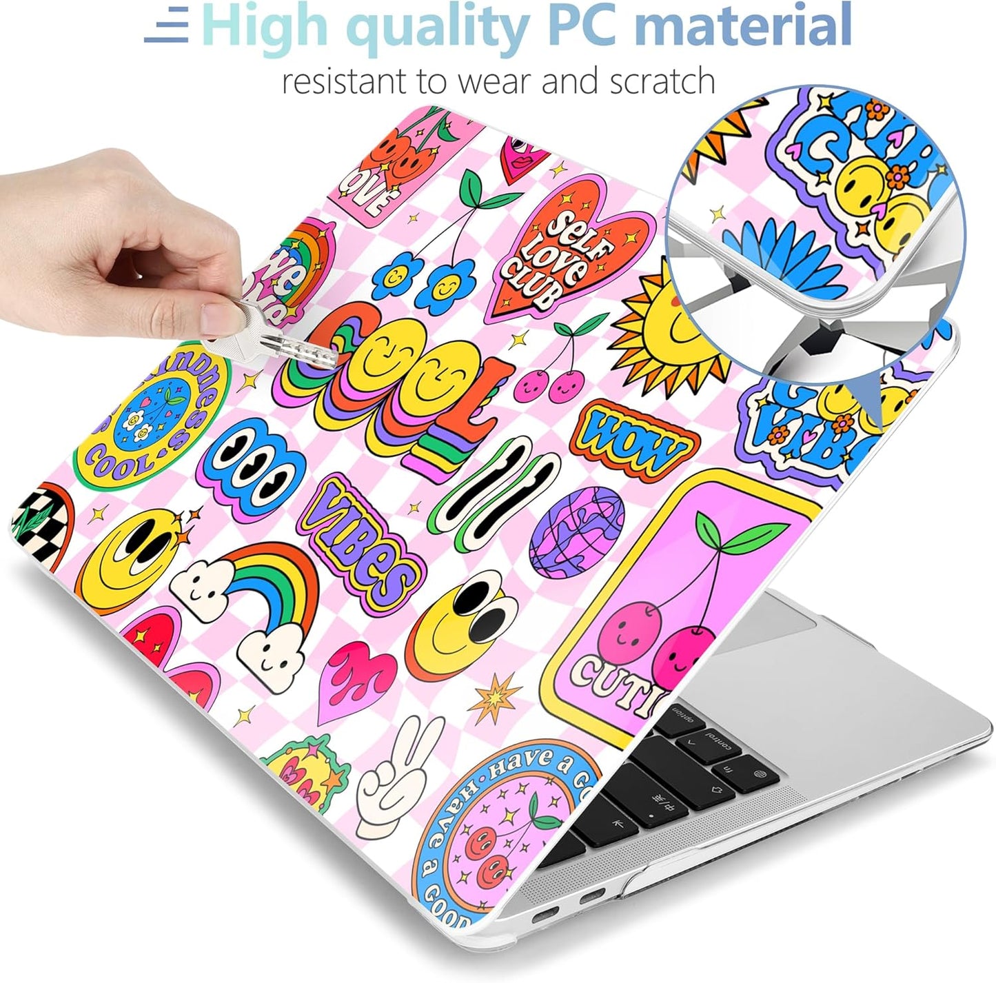 MEEgoodo for MacBook Air 13.3 inch Case 2021 2020 2019 2018 A2337 M1 A2179 A1932, Laptop Shell for MacBook Air M1 with Keyboard Webcam Cover & Trackpad Film & Type C Adapter,Pattern Stickers