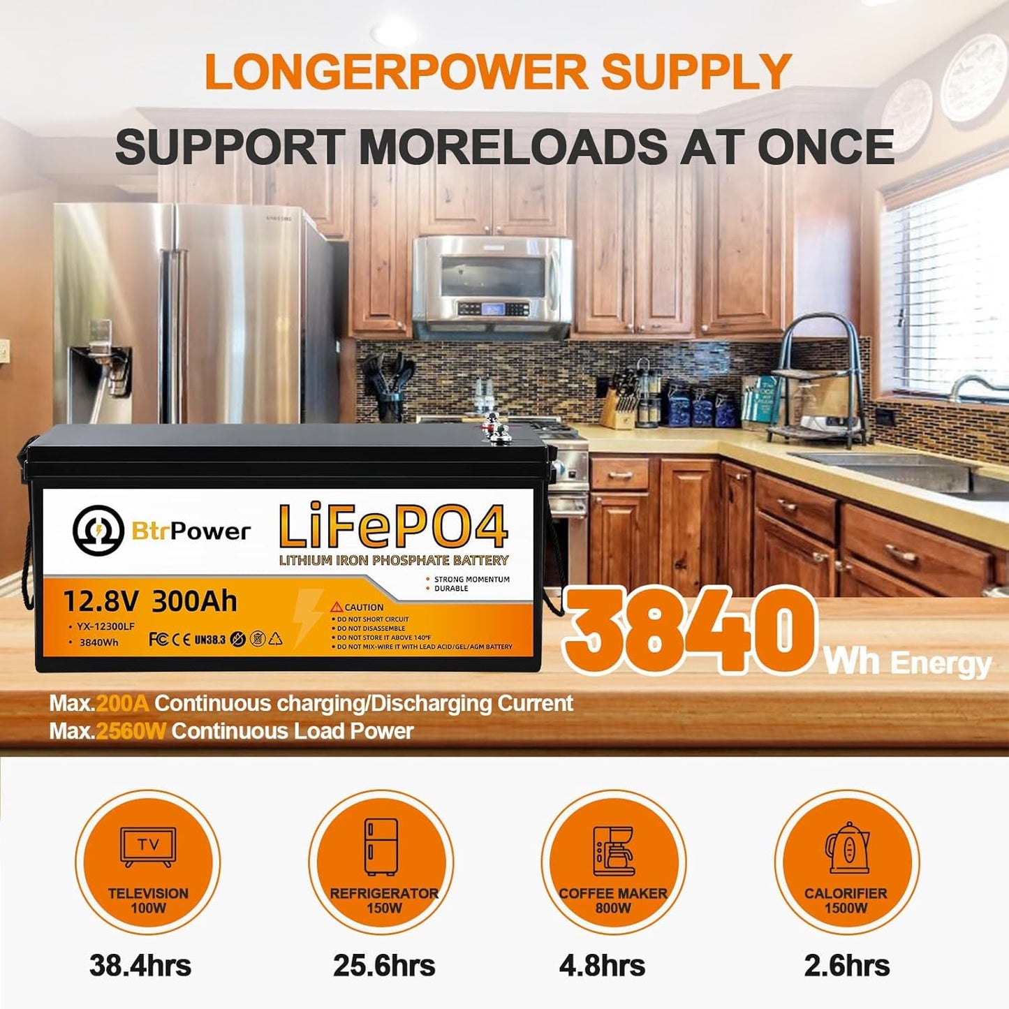 12V 300Ah Lithium Battery LiFePO4 Deep Cycle Battery,200A BMS,Up to 15000 Cycles,Perfect for RV, Home Storage,Marine,Solar Power System and Outdoor Camping.