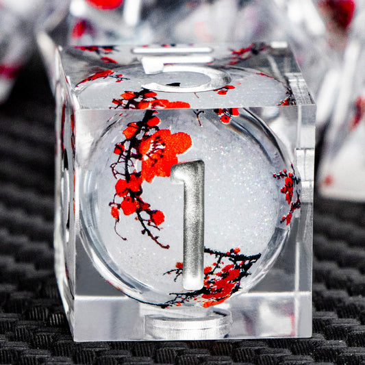 ARUOHHA DND Resin Dice Plum Blossom Liquid Core White Sharp Edge Dragons Polyhedral Dice Set with Gift Box, Compatible with D&D Role Playing Game Dungeons D and D Dice Set D20 D12 D10 D6