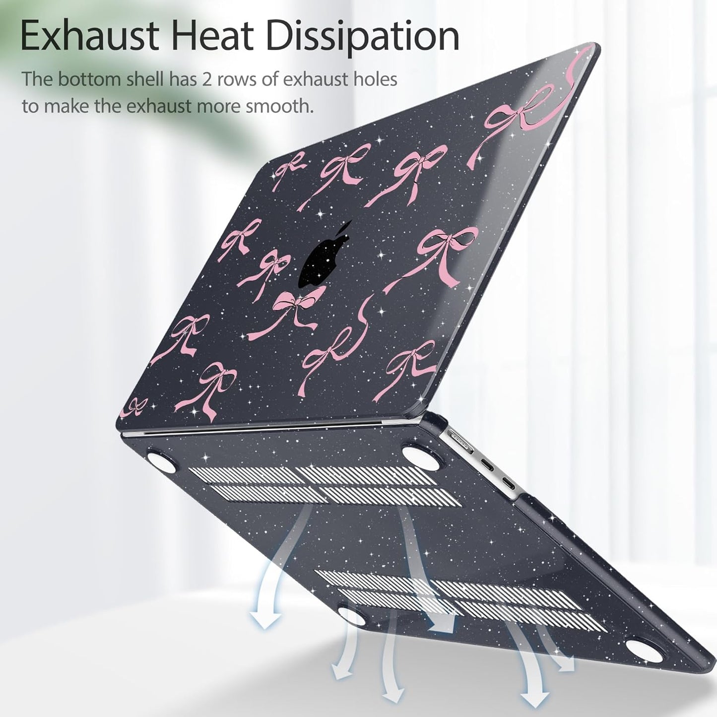May Chen for MacBook Air 13.6 inch Case A3240 M4 A3113 M3 A2681 M2 with Retina Dispaly, 2025 2024 2023 2022 Release, Plastic Hard Shell Case with Screen Protector & Keyboard Cover, Black Glitter Bow