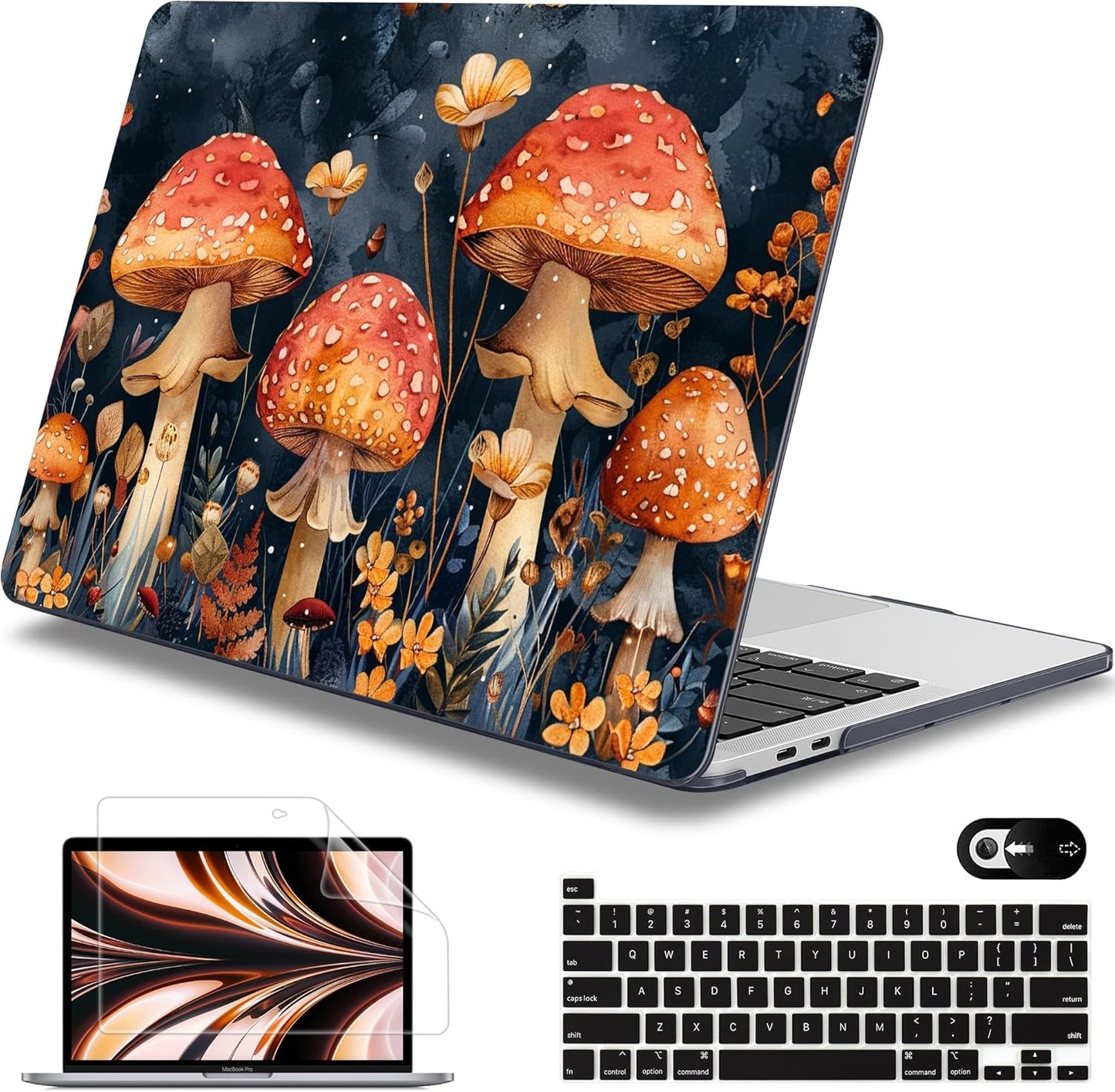 Mektron for MacBook Pro 13-inch Case 2022 2021 2020 Release A2338 M2 M1 A2289 A2251, Printed Plastic Hard Shell Cover for New MacBook Pro 13.3-inch Touch Bar Fits Touch ID，Mushrooms