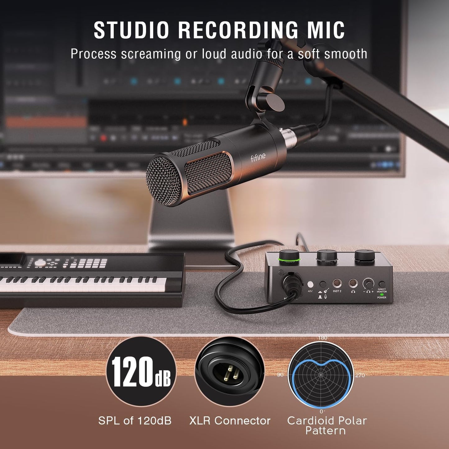 FIFINE Podcast Equipment Bundle Set, Music Recording Kit with Studio Dynamic Microphone and USB Audio Mixer with XLR Mic Input, Headphone Monitoring, Volume Knob for Vocal/Voice Over-AmpliTank KS6
