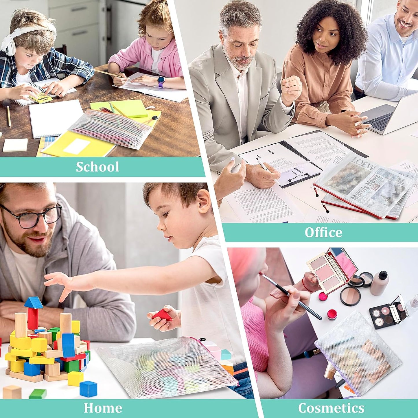 10pcs Mesh Zipper Pouch Bags, 10 Sizes Zipper Bags for Organizing, Mesh Bags with Zipper, 10 Colors Plastic Zipper Pouches, Puzzle Bags, Board Game Storage Bags, Travel Pouch