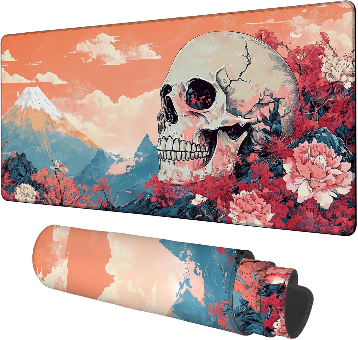 Anime Skull Gaming Mouse Pad 3mm Thick Stitched Edge Waterproof Non-Slip Large Computer Keyboard Mouse Mat,Suitable for Office Entertainment Decorative Desk Pad 35.4 x 15.7 Inches