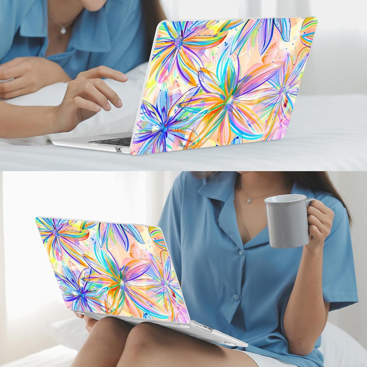 Mektron for 2025 M4 MacBook Air 13.6 Inch A3240 Case Fits 2023 A2681 M2 2024 A3113 M3 Chip with Liquid Retina Display, Printed Plastic Hard Shell Cover for MacBook Air 13.6", Watercolor FlowerC328