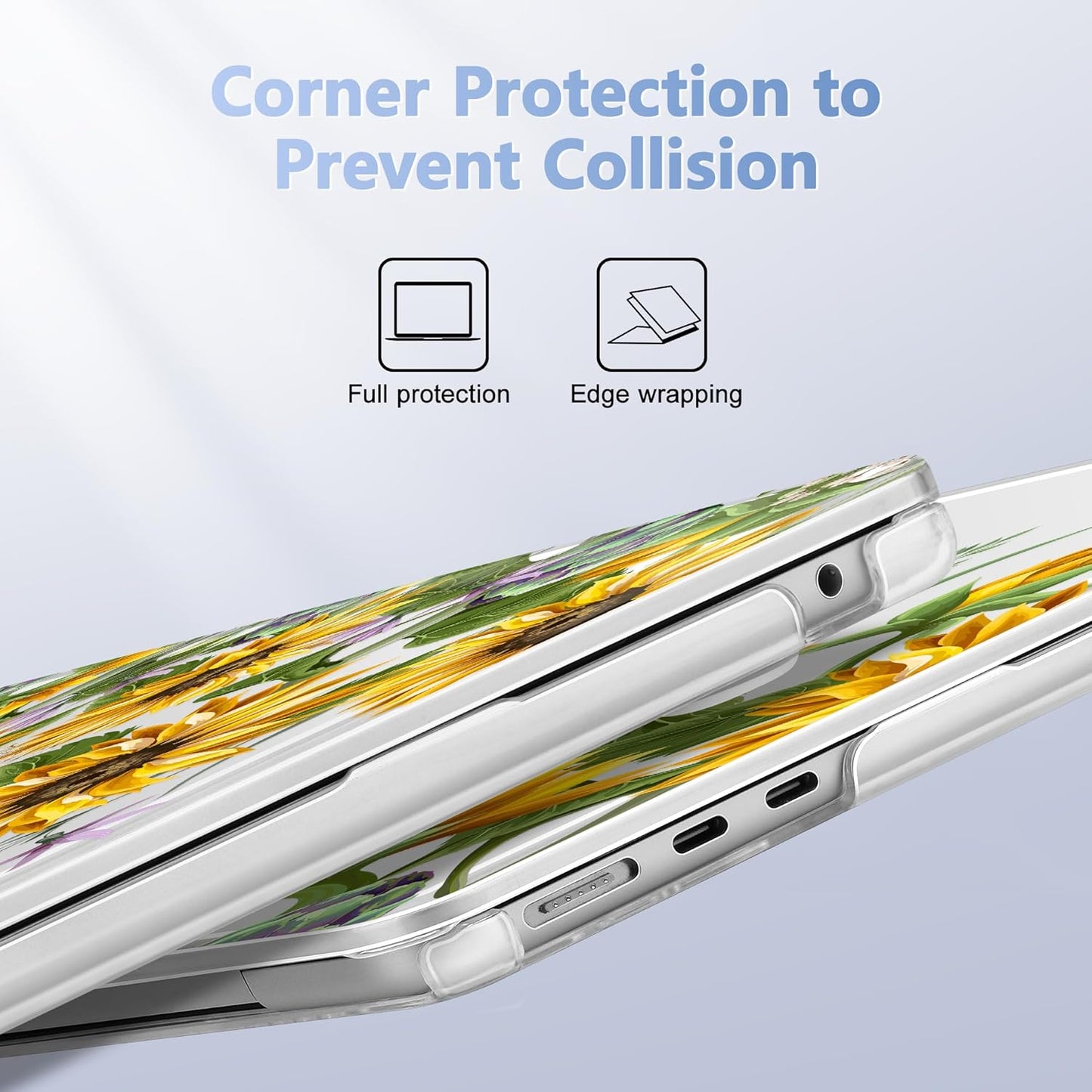 Case for MacBook Air 15 Inch 2025 2024 2023 Release M4 A3241 M3 A3114 M2 A2941, Hard Shell with Screen Protector & Keyboard Cover, Compatible with Touch ID, Sunflowers