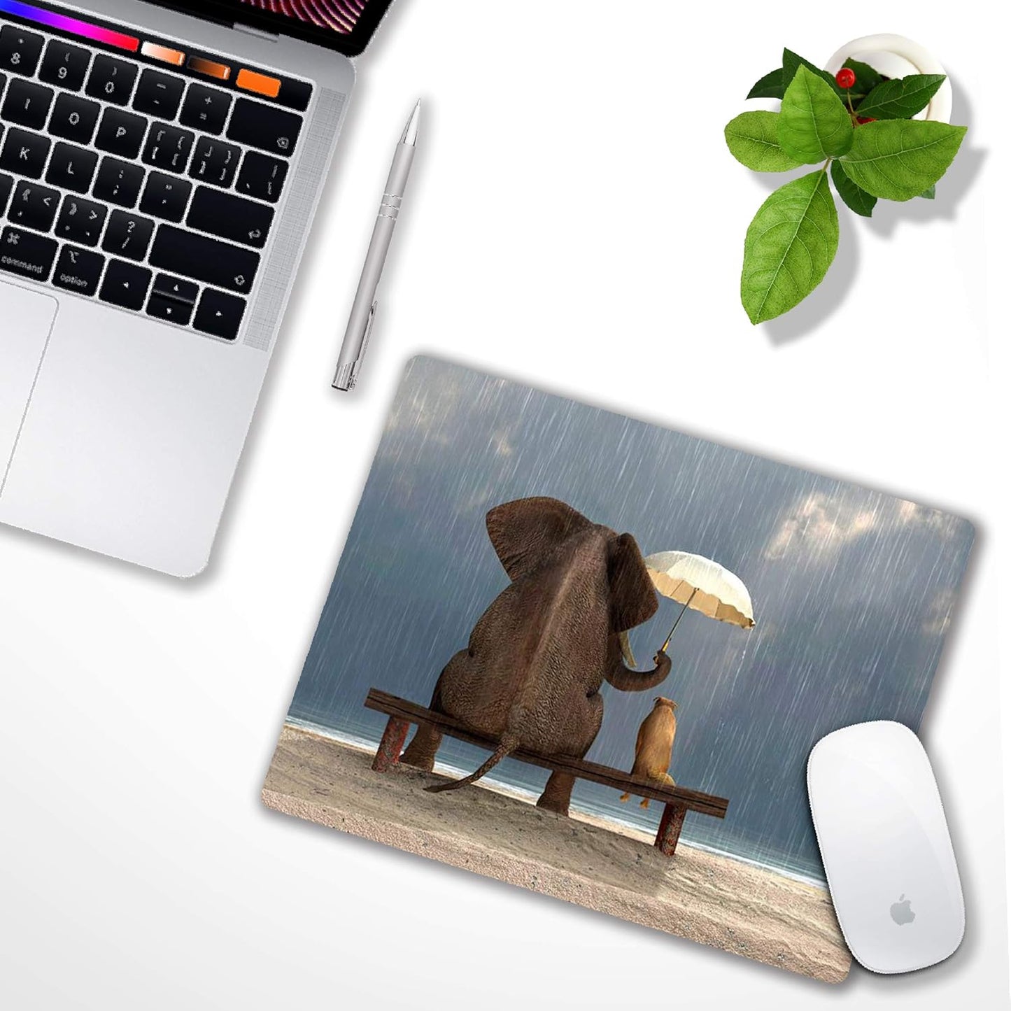 Elephant and Dog Mouse pad Personalized Computer Mouse Pads Office Decoration Accessories Gift Non-Slip Rubber Mousepad for Laptop 9.5 x 7.9 in